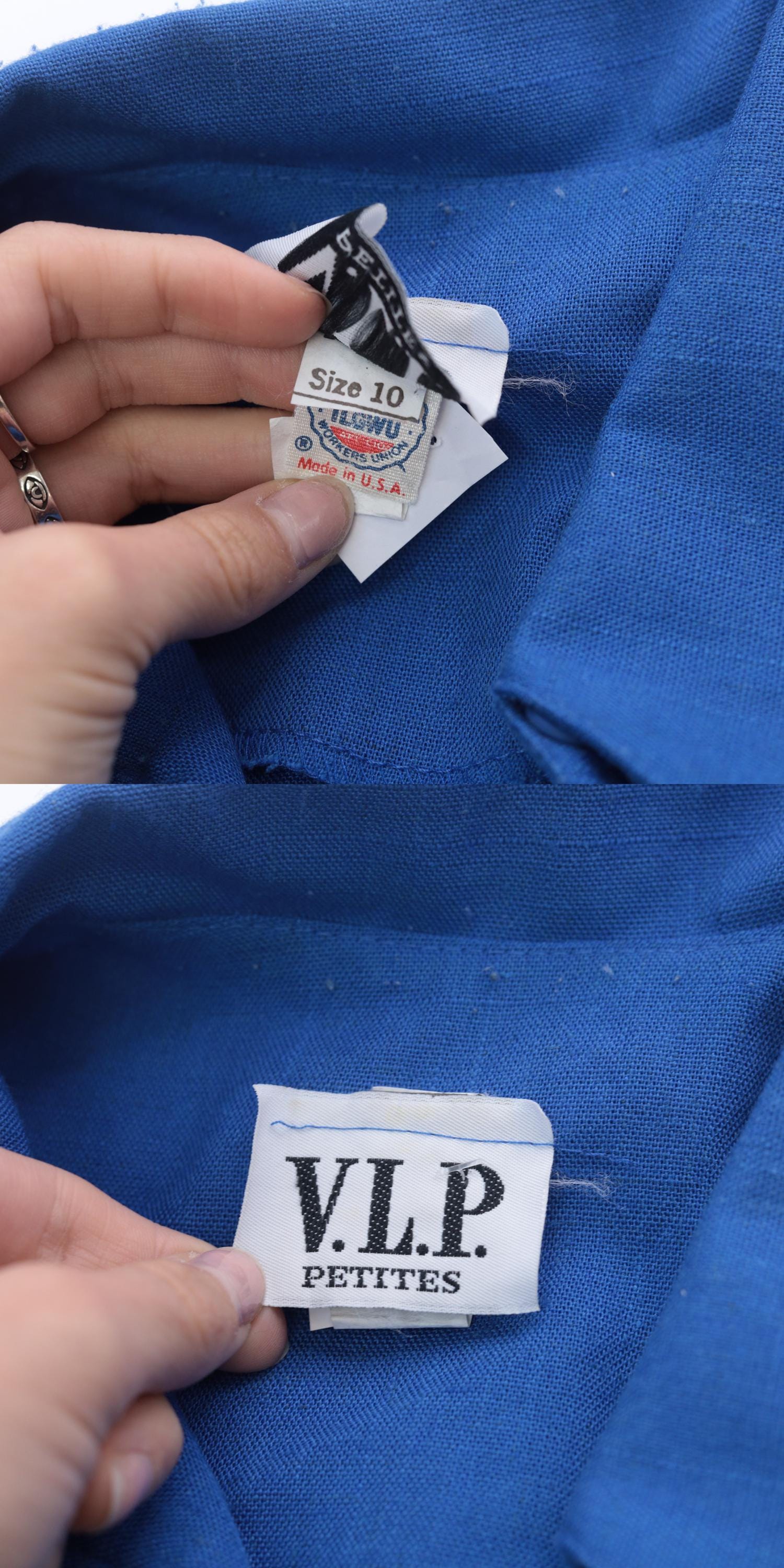 80s Blue Crest Embroidered Shirtdress Midi High Waist Belted Medium