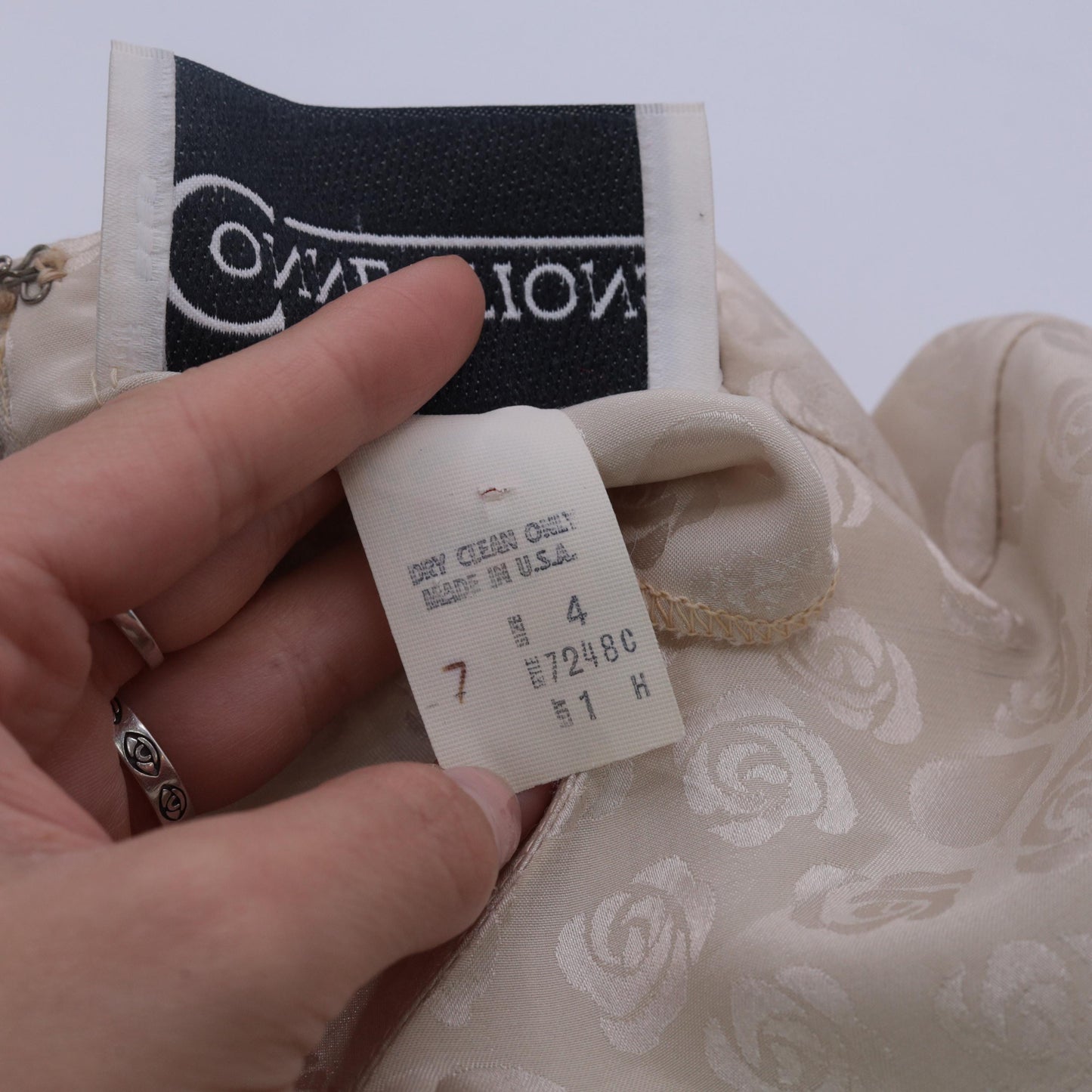 80s Connections Floral Embossed Puff Sleeve Midi Dress Ivory Black Bow Small