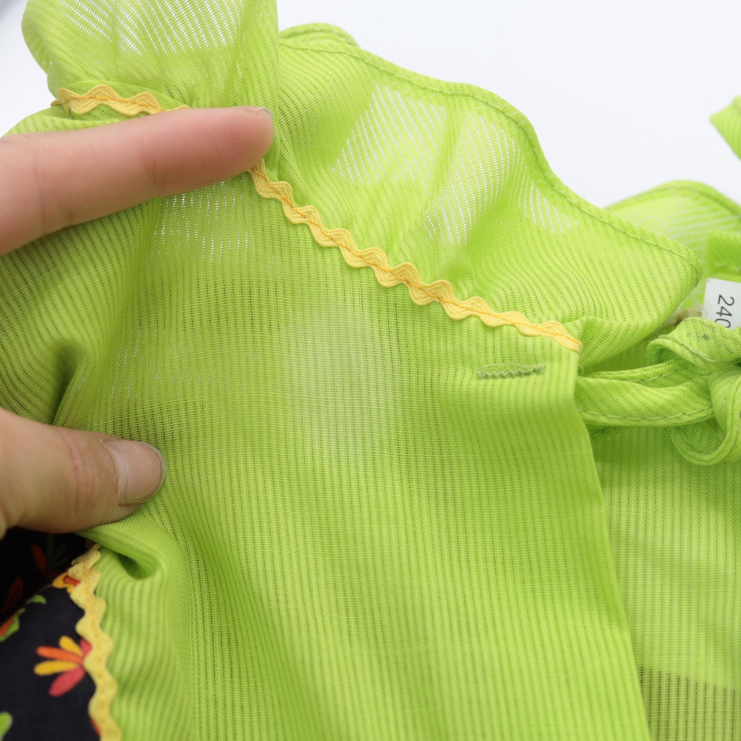 70s Floral Maxi Dress Lime Green Black Orange Puff Sleeve High Waist Small