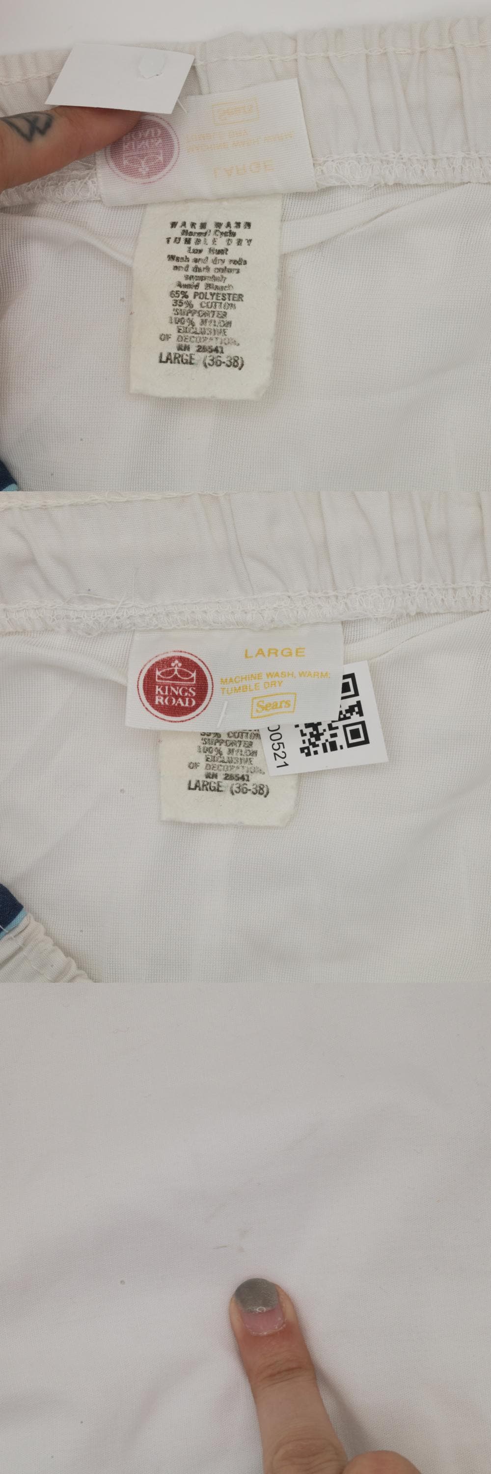 80s Kings Road Swim Shorts White Ringer Trim High Waist Elastic Waist Large