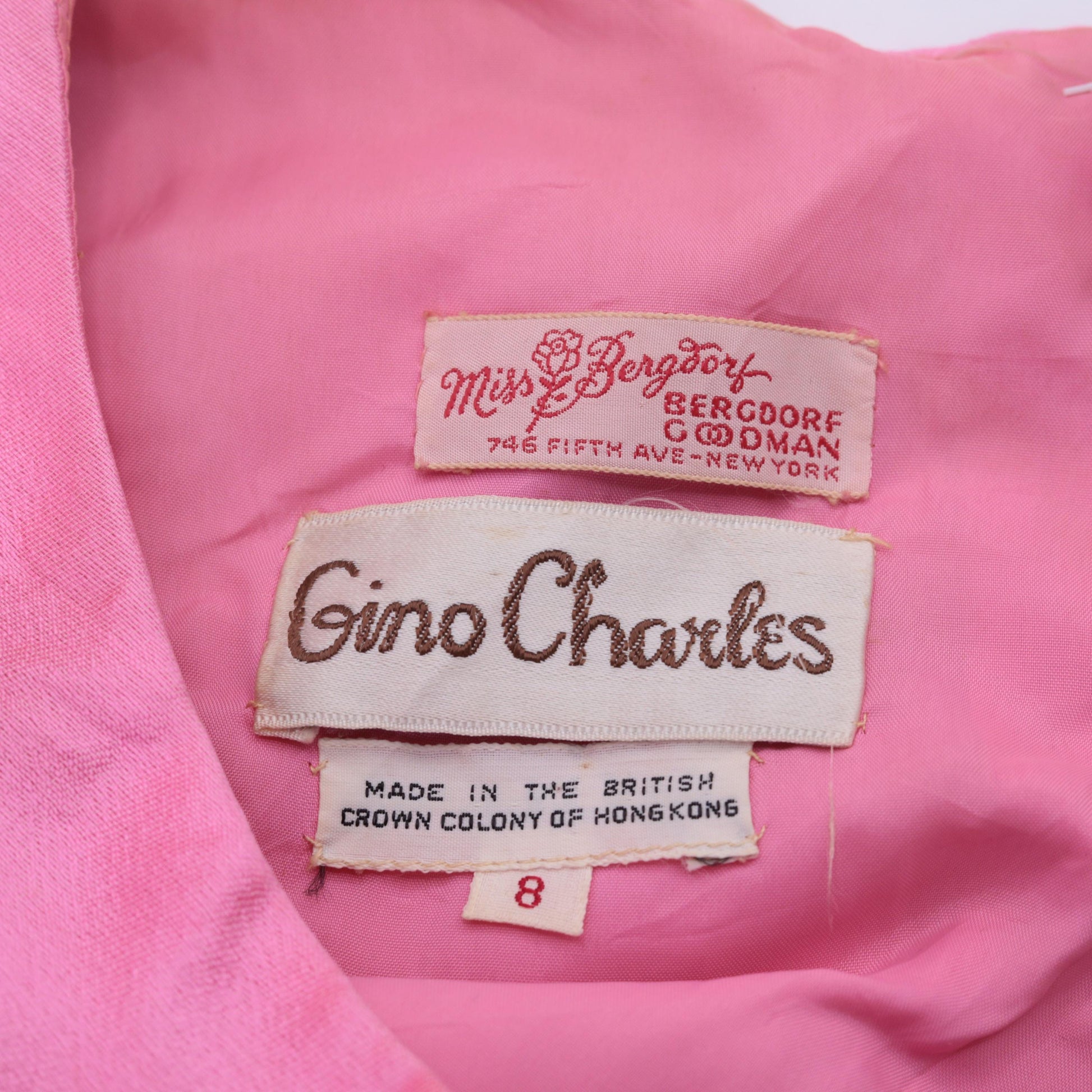 60s Gino Charles Pink Shantung Mini Dress Boat Neck Shift Small