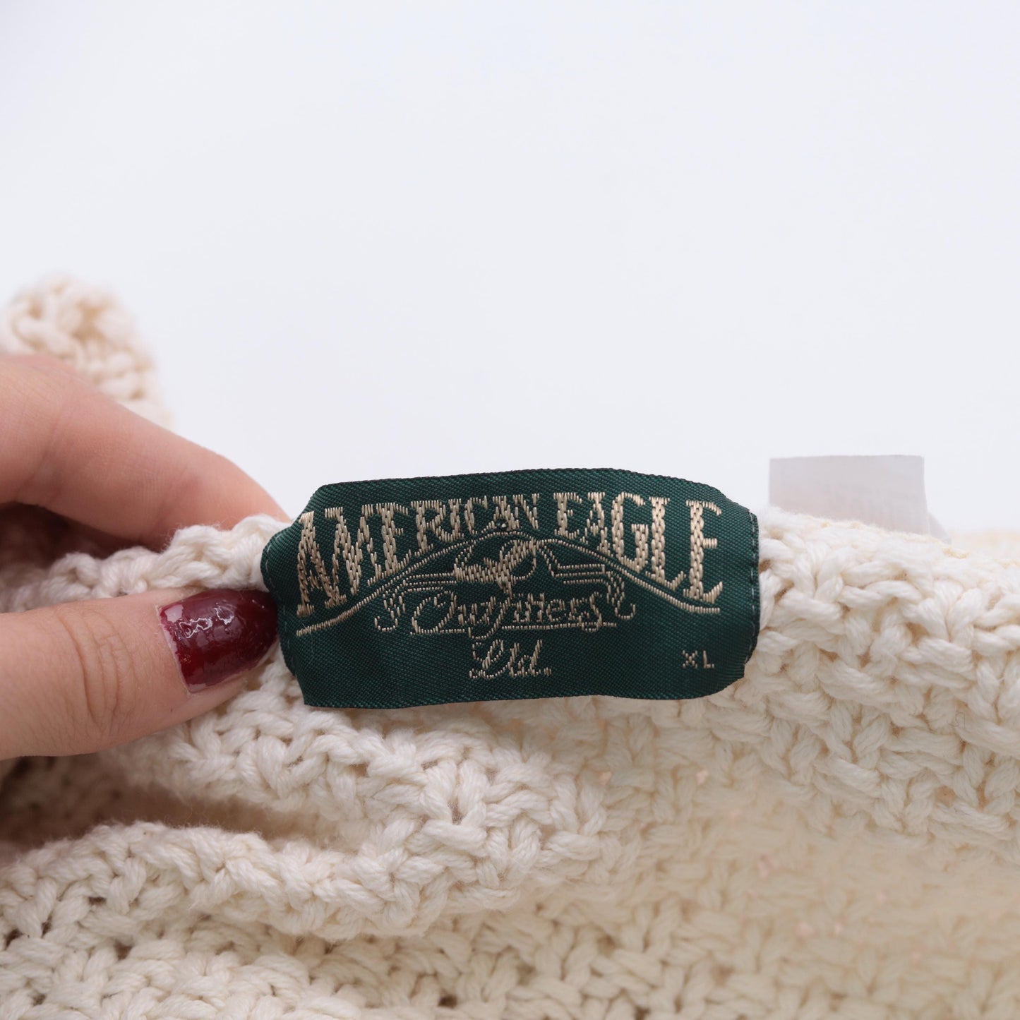 90s American Eagle Outfitters Cable Knit Sweater Cream Diamond Crewneck Extra Large