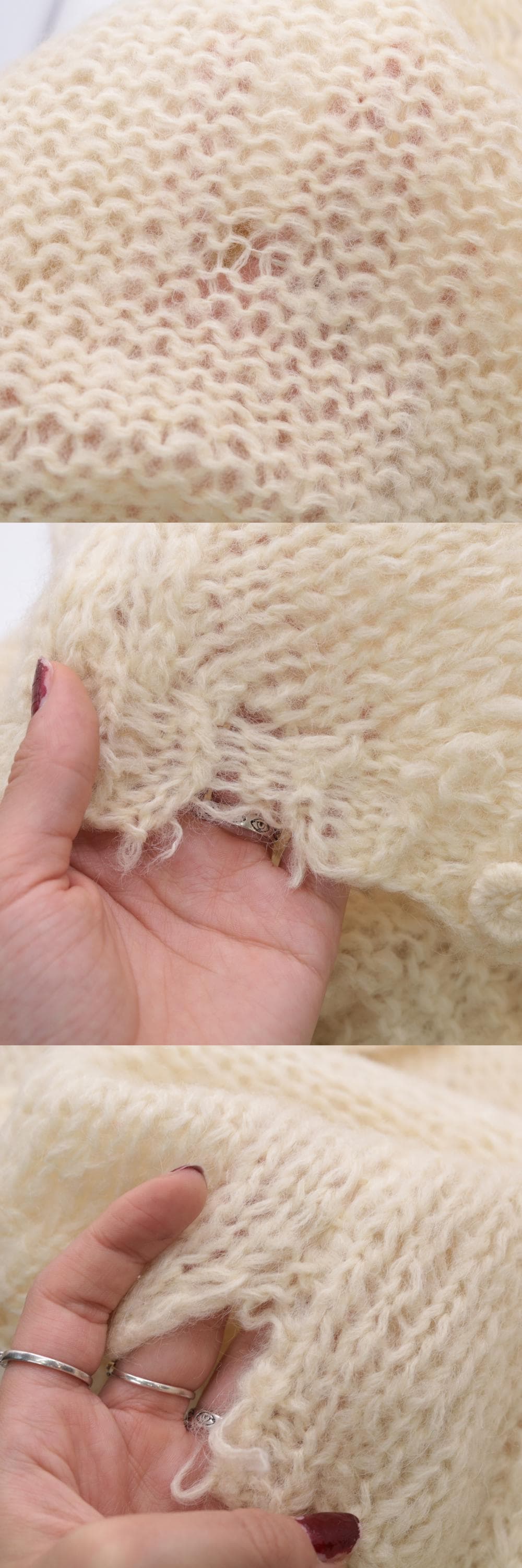 70s Cream Cable Knit Cardigan Wool Button-Up Sweater Small