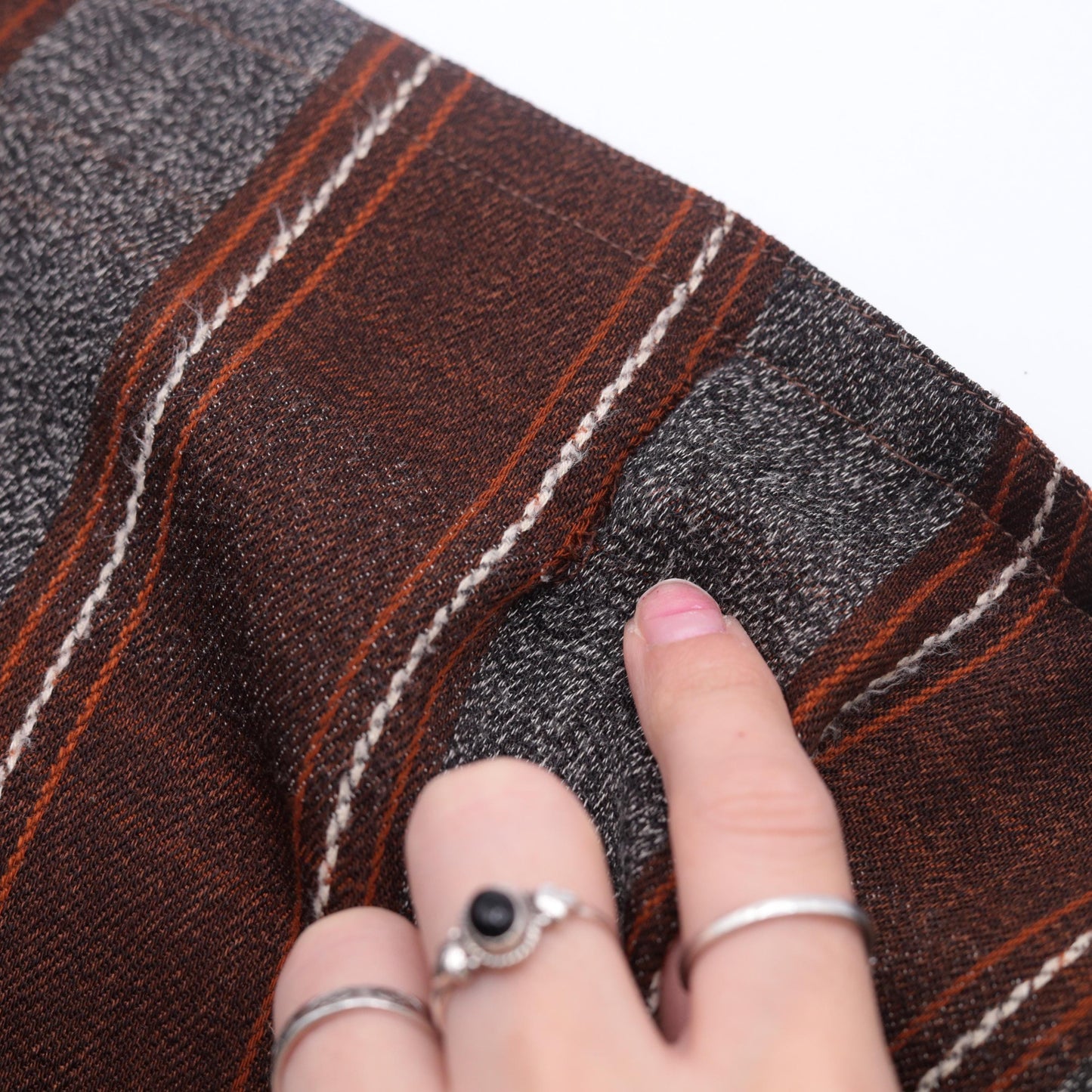 70s Striped Shift Dress Mini V-Neck Long Sleeve Grey Brown Orange Extra Small
