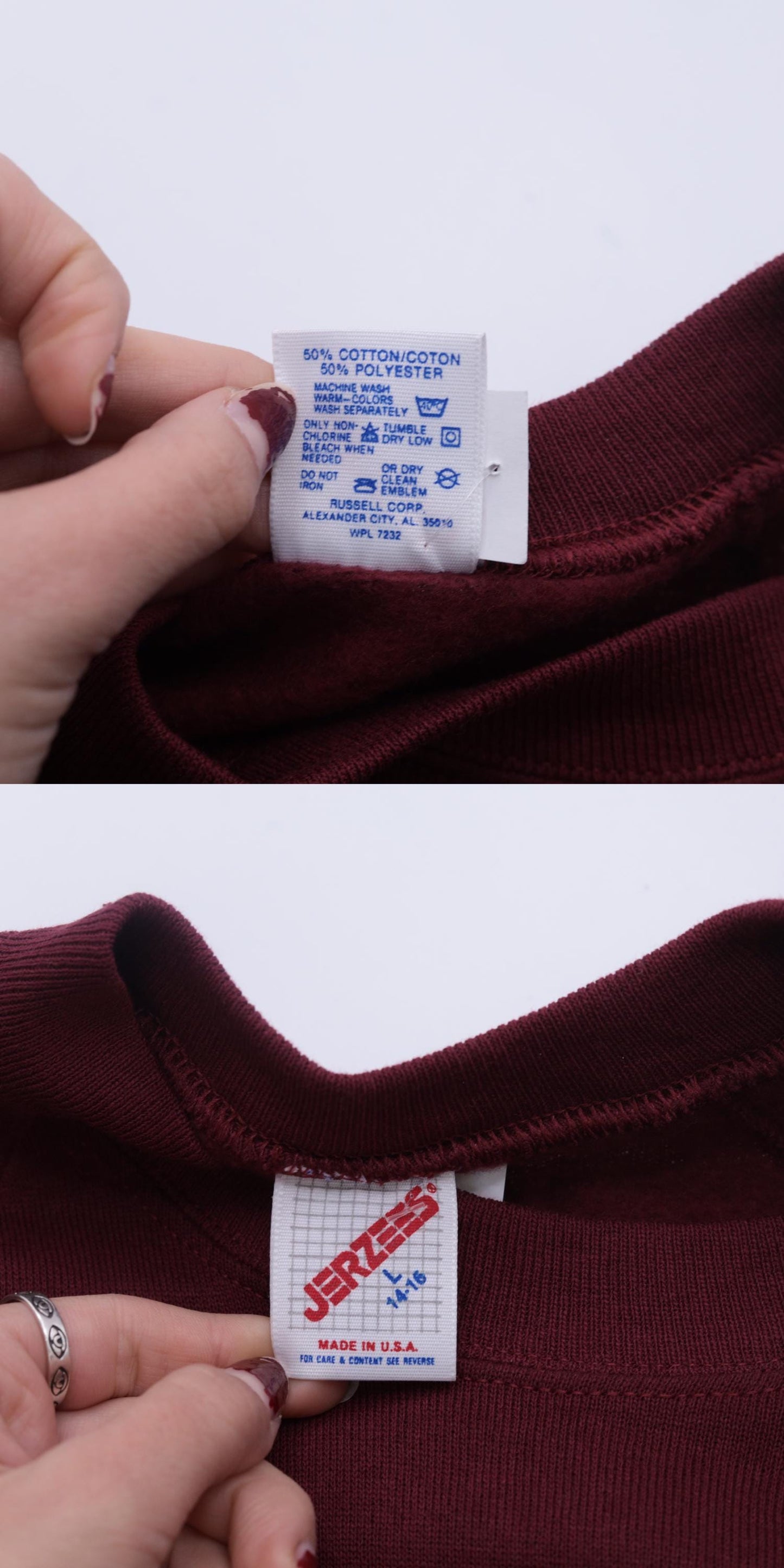 90s Jerzees Burgundy Crewneck Sweatshirt Raglan Sleeve Extra Small