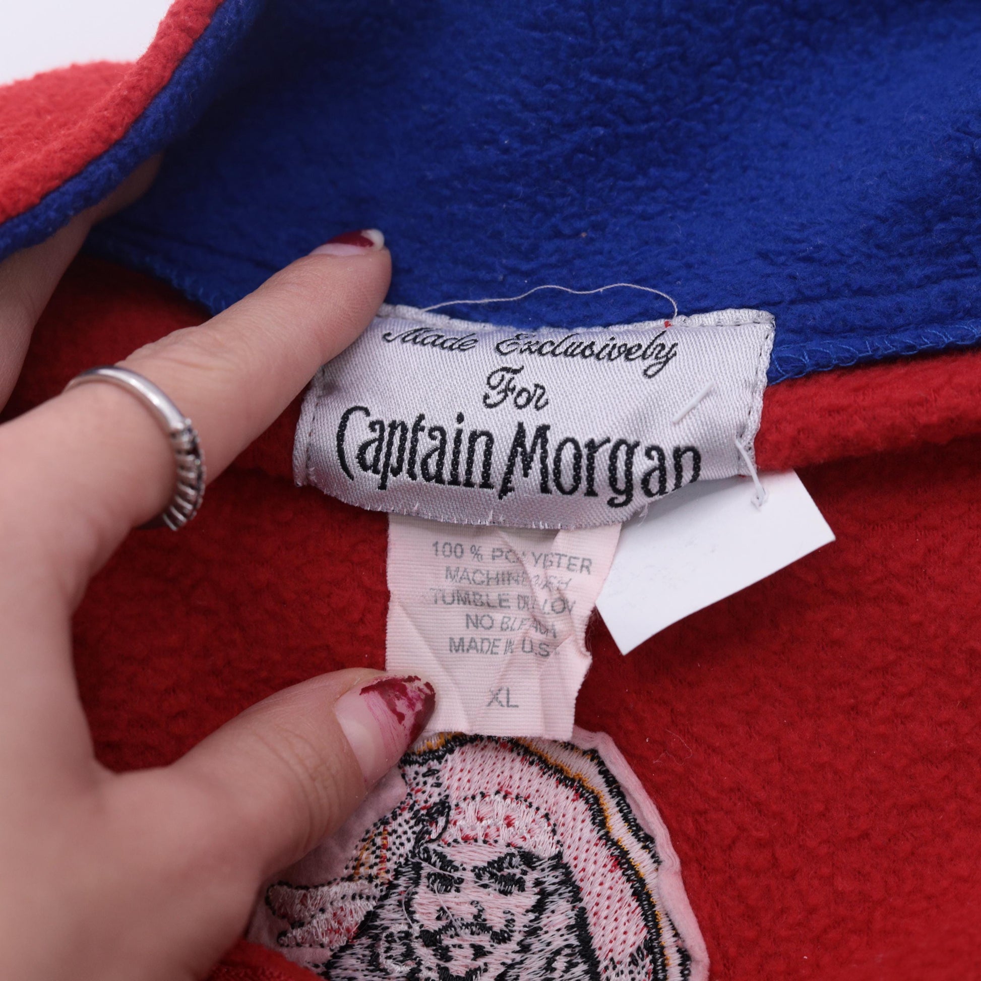 90s Captain Morgan Spiced Rum Quarter Zip Fleece Sweatshirt Red Extra Large XXL