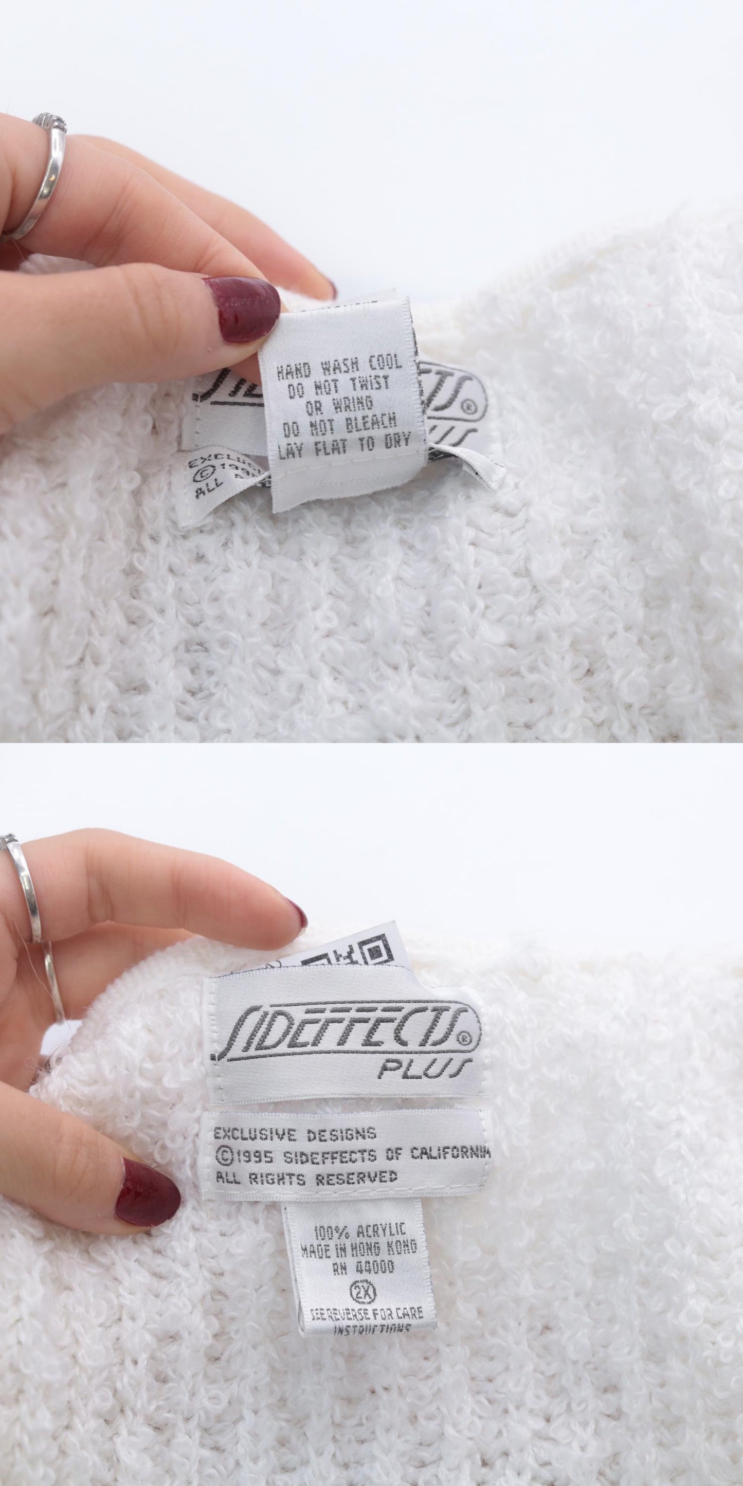 80s Sideffects Plus White Knit Vest Open Front Pockets Sleeveless Extra Extra Large XXL