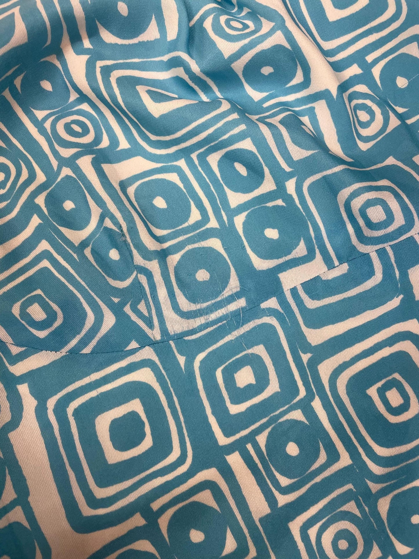 60s Mod Shift Dress Blue Geometric Print Sleeveless Knee-Length Large L