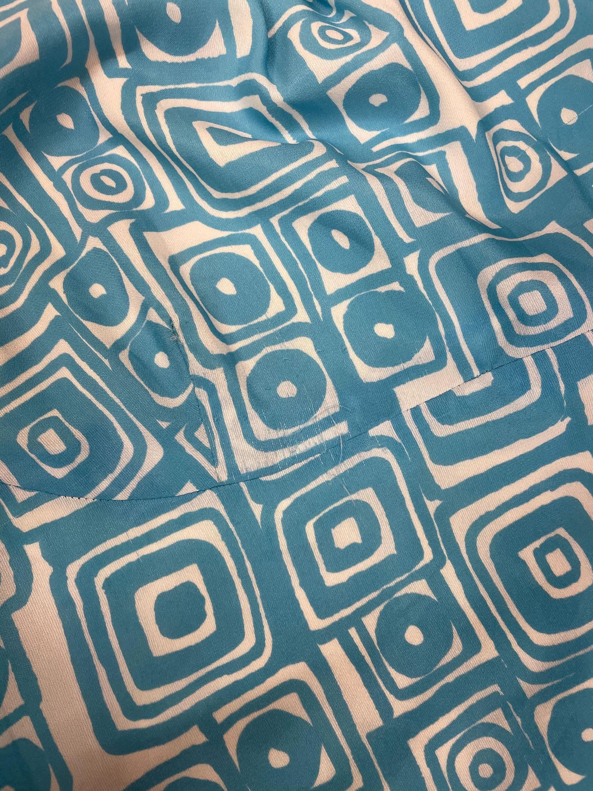 60s Mod Shift Dress Blue Geometric Print Sleeveless Knee-Length Large L