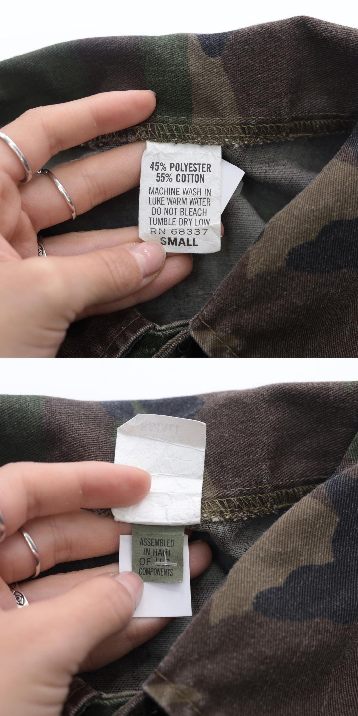 90s Army Camouflage Button-Up Shirt Green Cargo Pockets Small