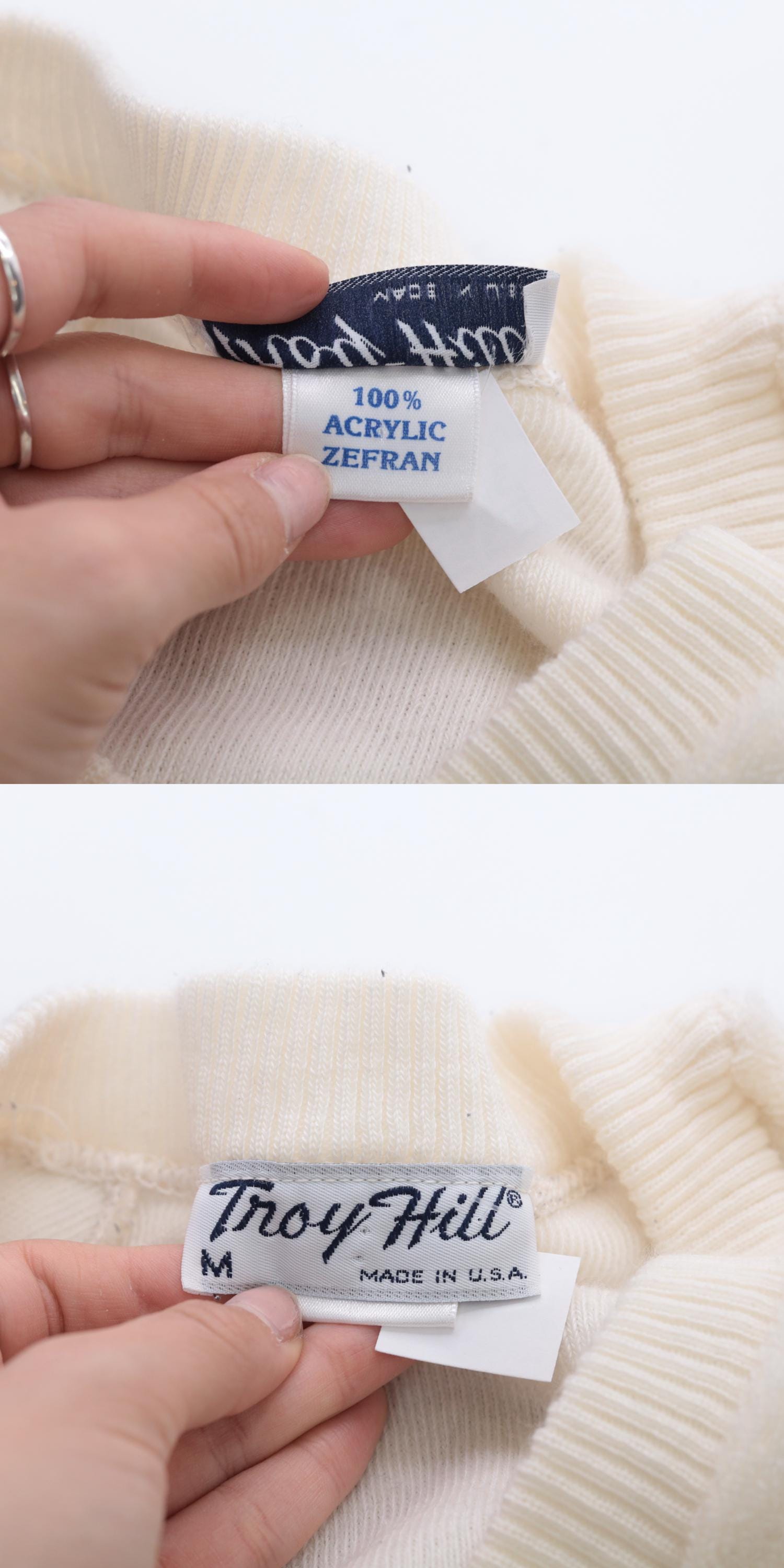 80s Terry Cloth V-Neck Sweatshirt Cream Raglan Sleeve Small