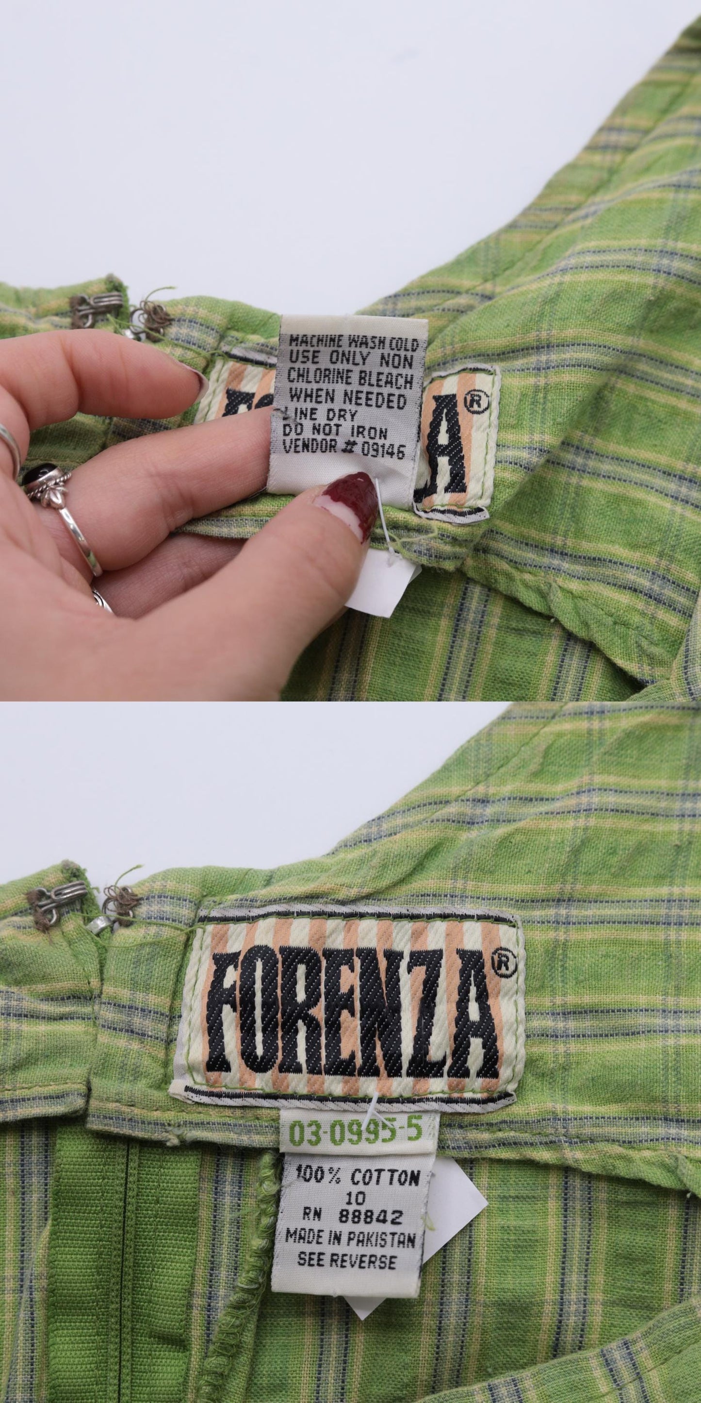 90s Forenza Green Checkered Mini Dress Square Neck Sleeveless Small
