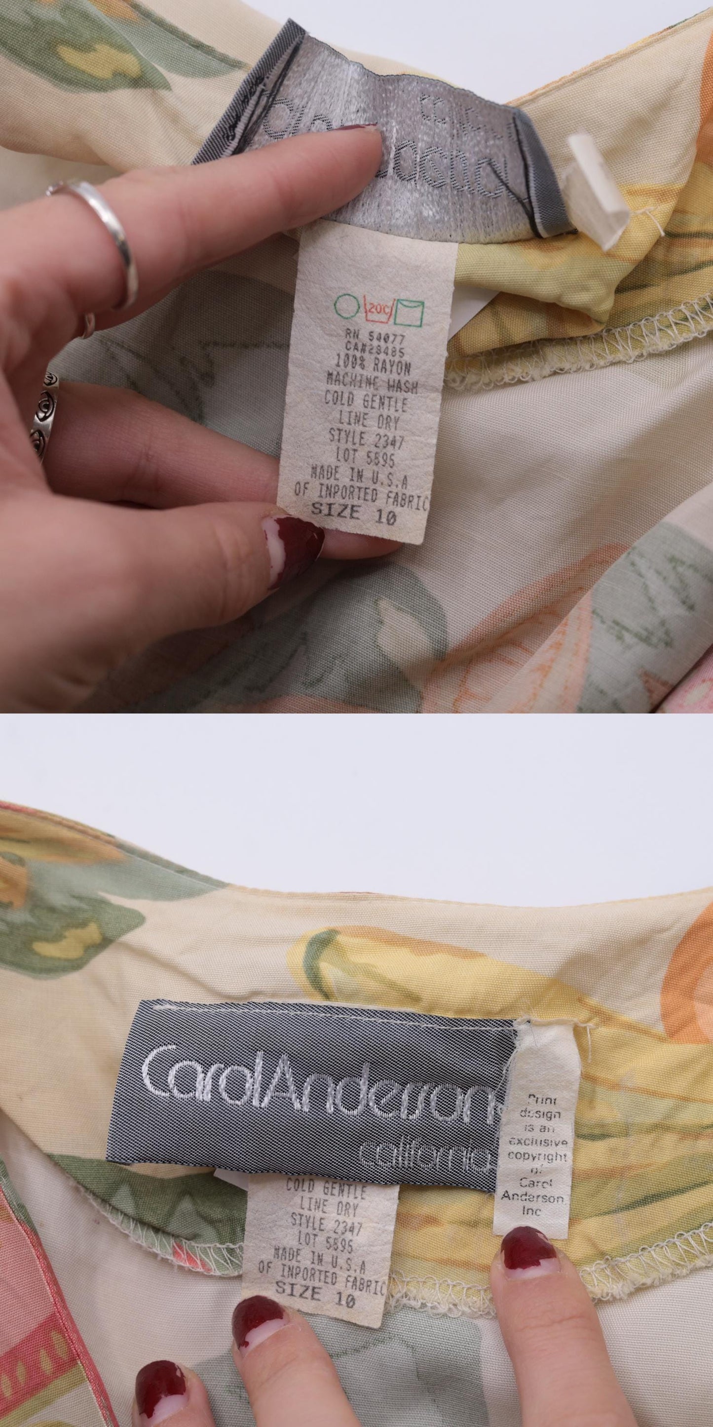 90s Tropical Fruit Print Button-Up Shirtdress Midi Cream Rayon Medium