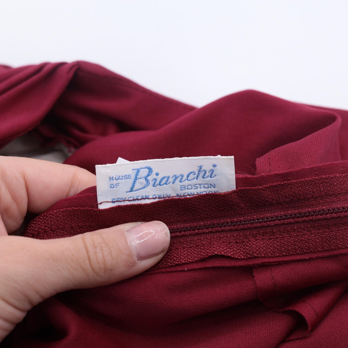 70s Bianchi Raspberry Maxi Dress Puff Sleeve Lace Trim High Waist Small