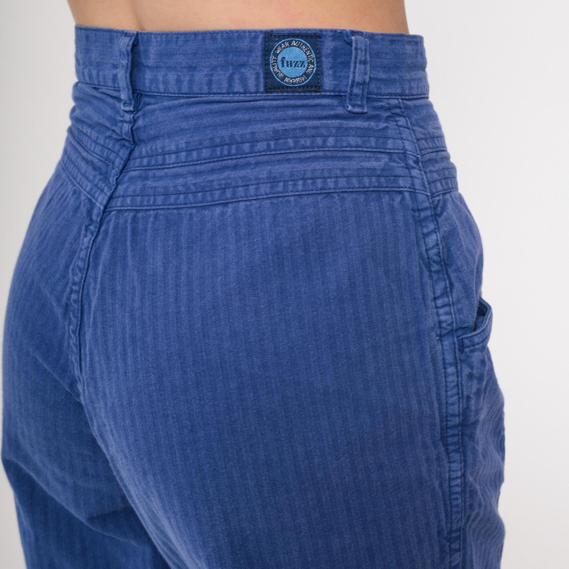 90s Blue Pinstriped High-Waist Tapered Pants Cotton Small