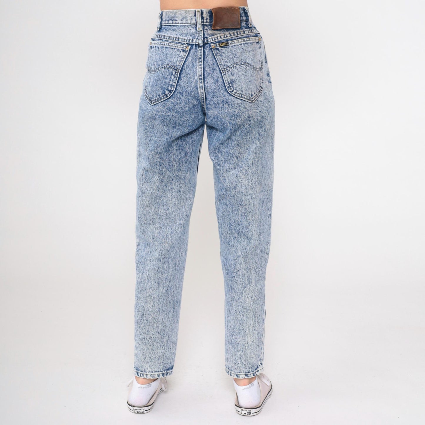 80s Lee Acid Wash Jeans High Waist Tapered Slim Leg Blue Denim Small