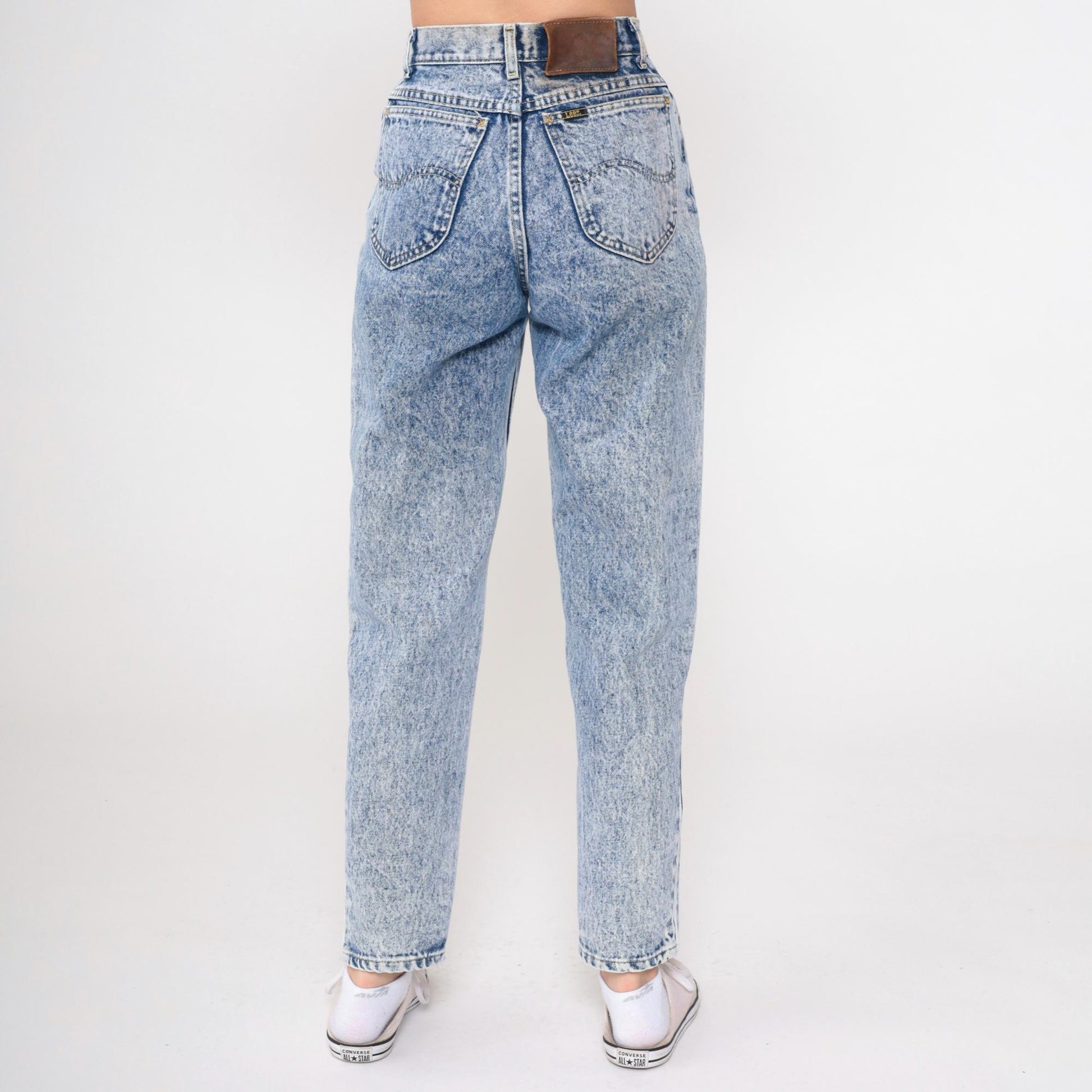 80s Lee Acid Wash Jeans High Waist Tapered Slim Leg Blue Denim Small