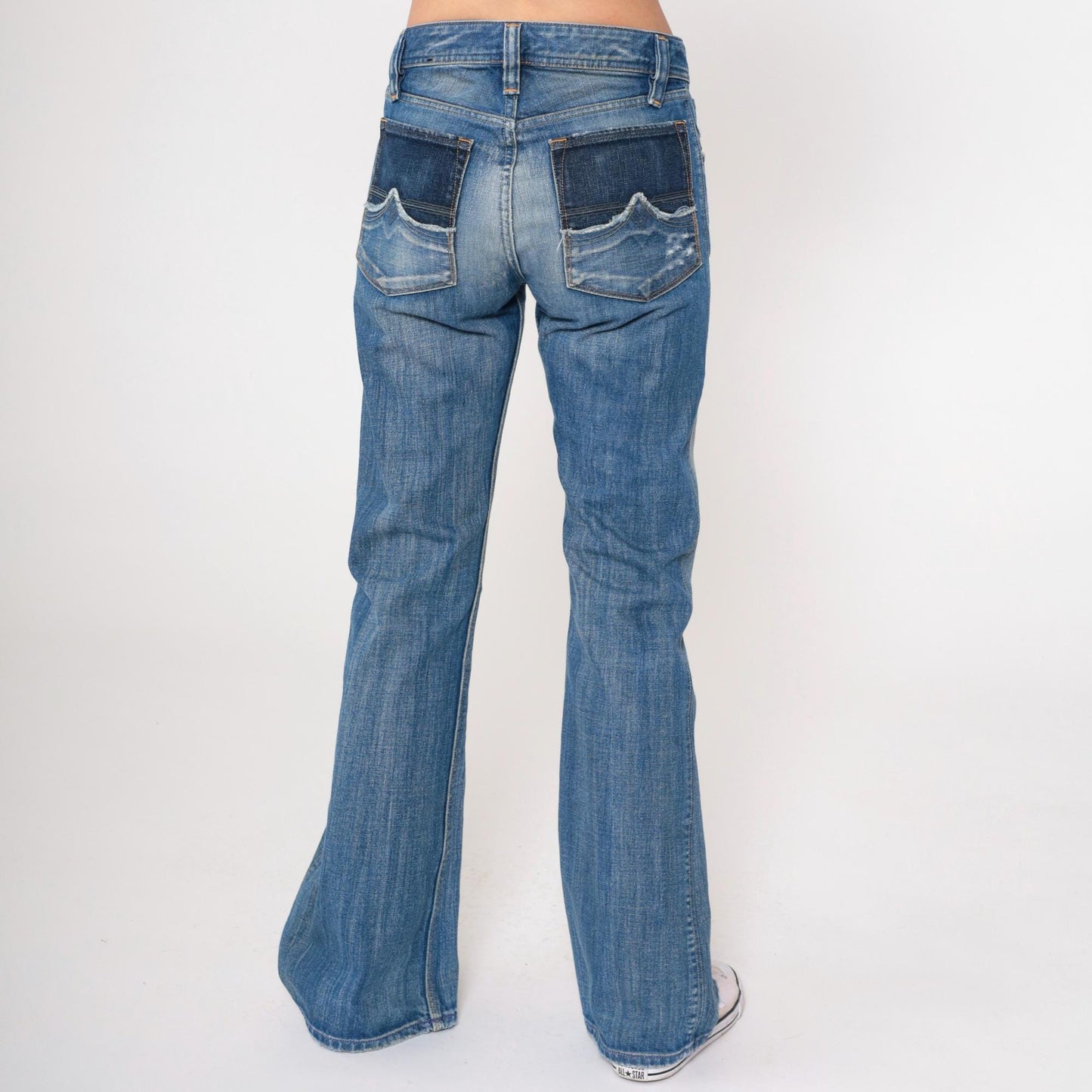 00s Diesel Industry Bootcut Jeans Mid Rise Faded Blue Distressed Denim Small 27
