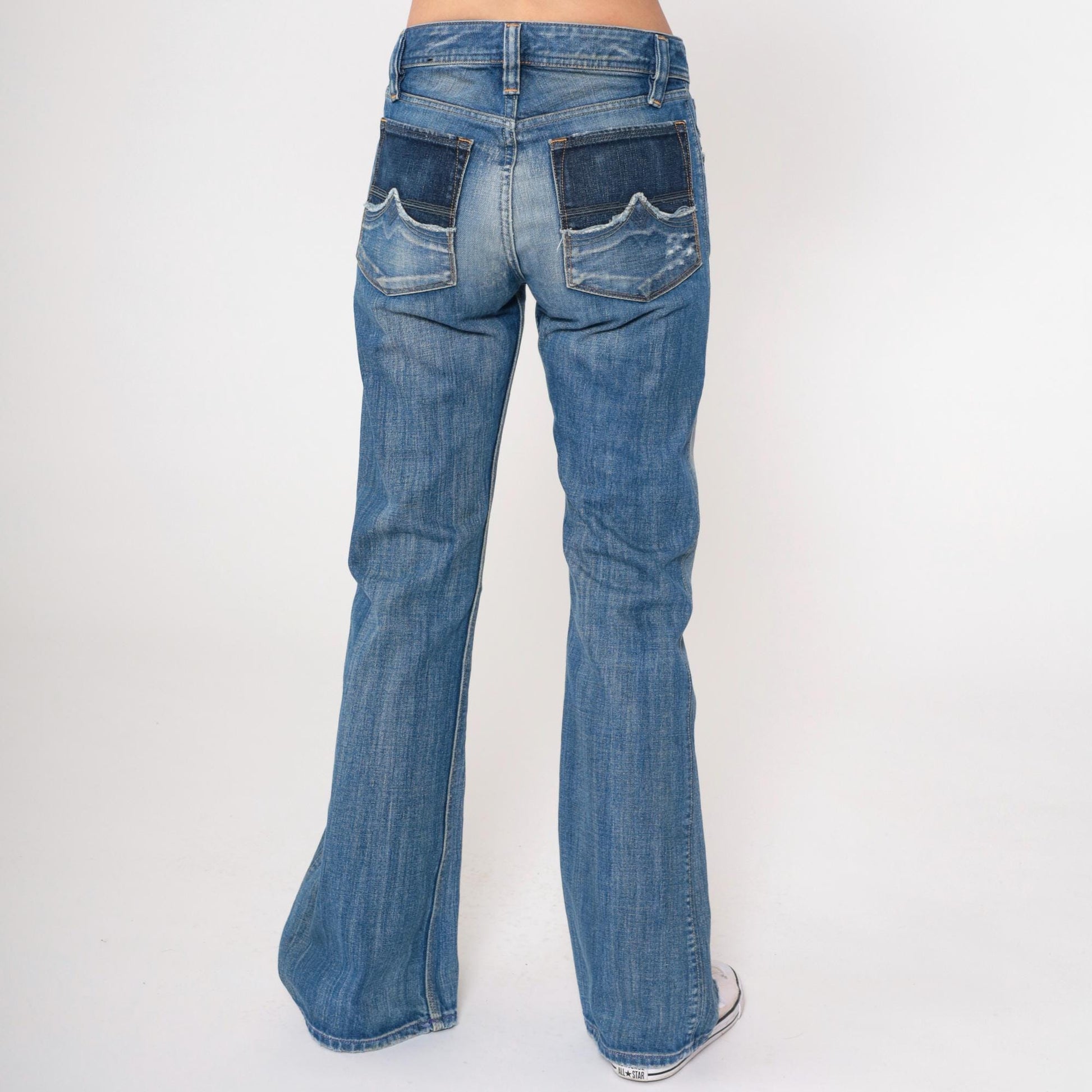 00s Diesel Industry Bootcut Jeans Mid Rise Faded Blue Distressed Denim Small 27