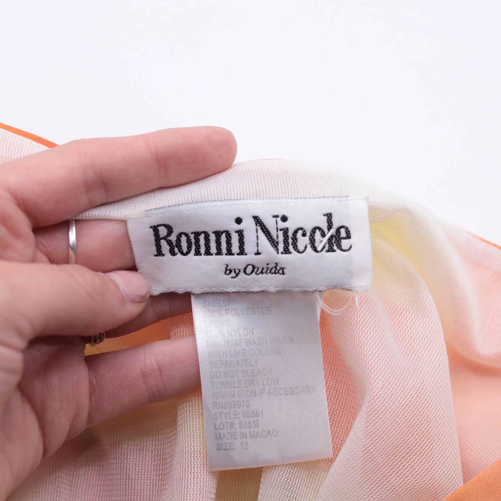Y2K Geometric Asymmetrical Hanky Hem Shift Dress Orange Pink Yellow Large 12