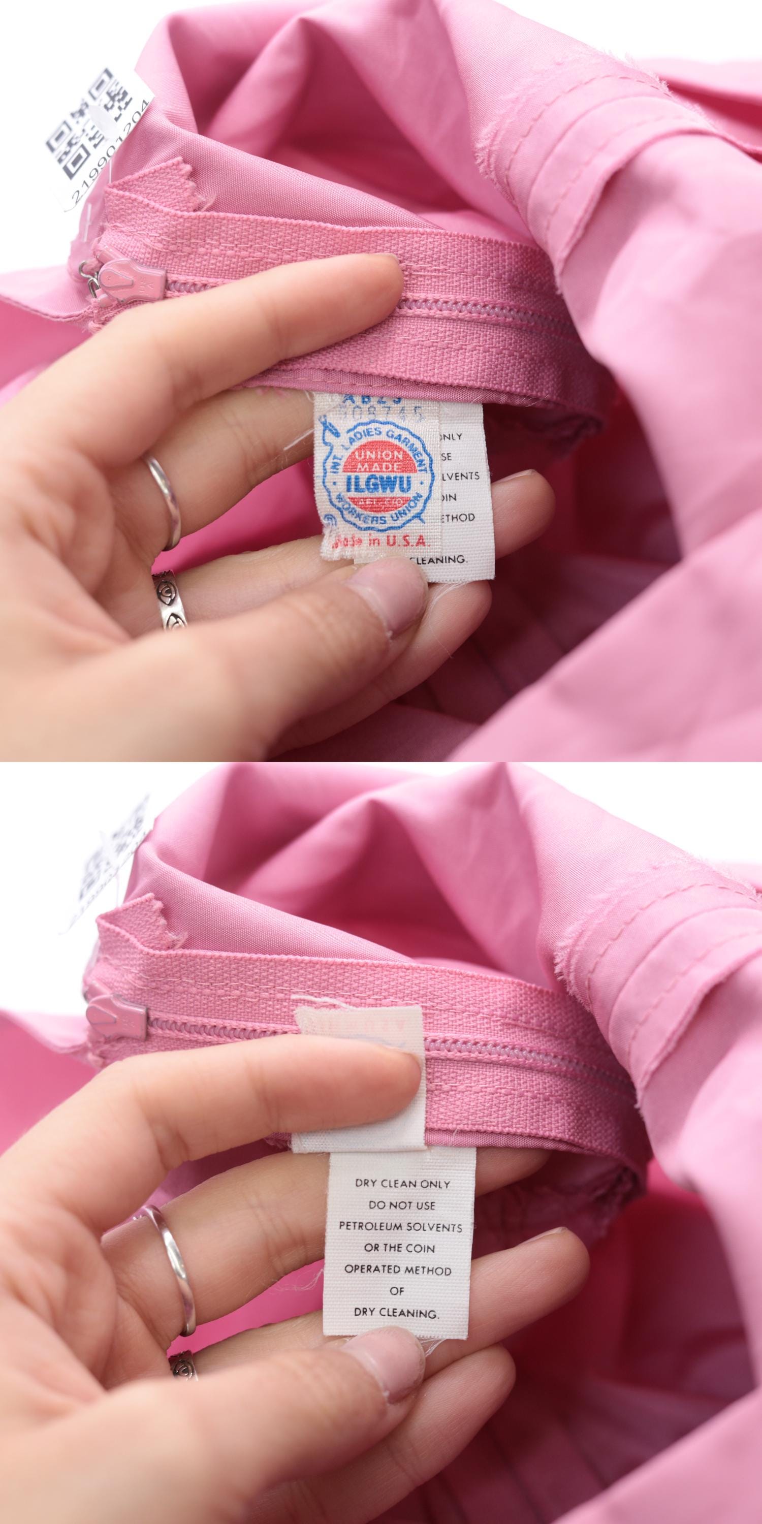 80s Pink Midi Prom Dress Flutter Sleeve V-Neck High Waist Bow Tulip Hem Small