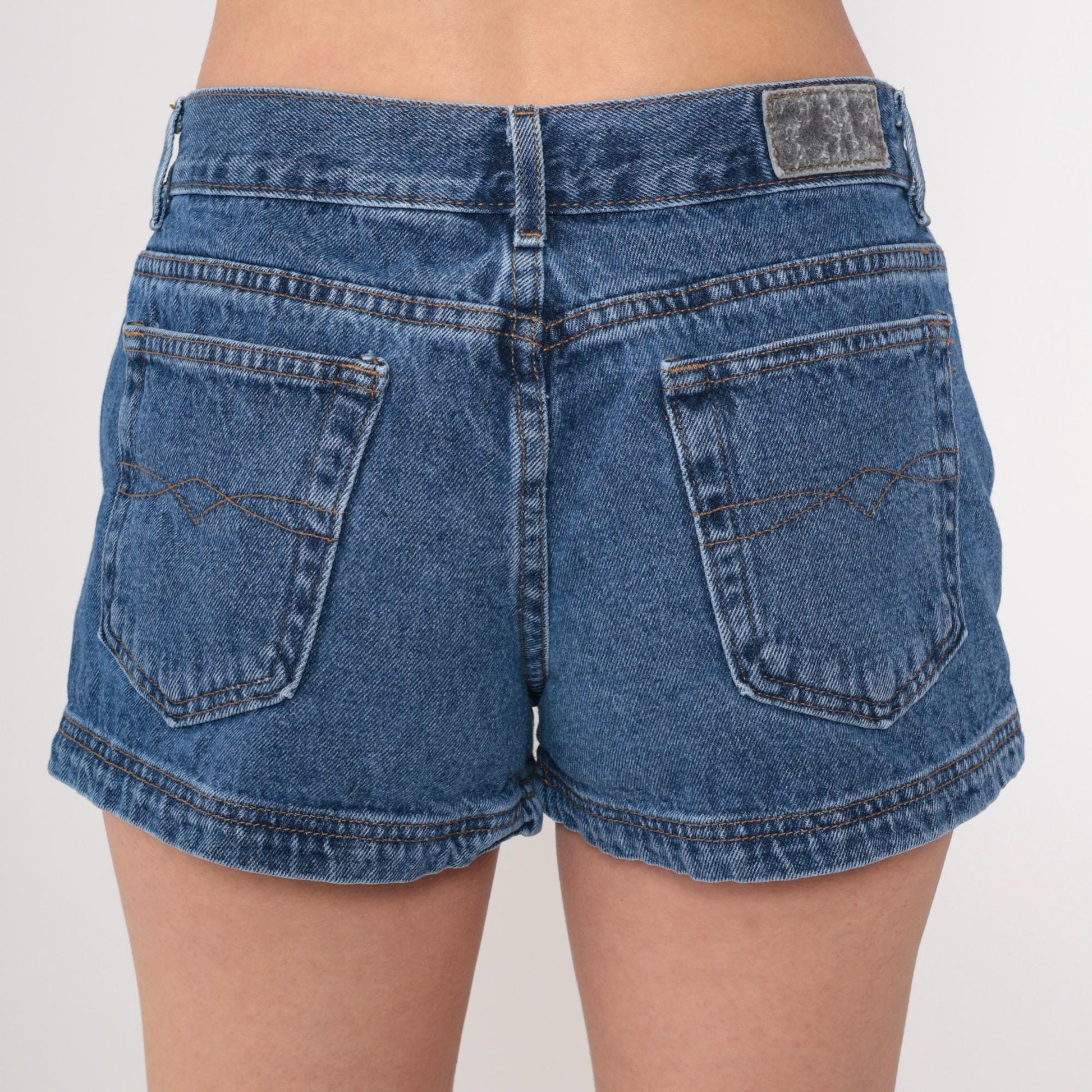 90s Blue Denim Shorts High Waist Button Fly Jean Shorts Small S