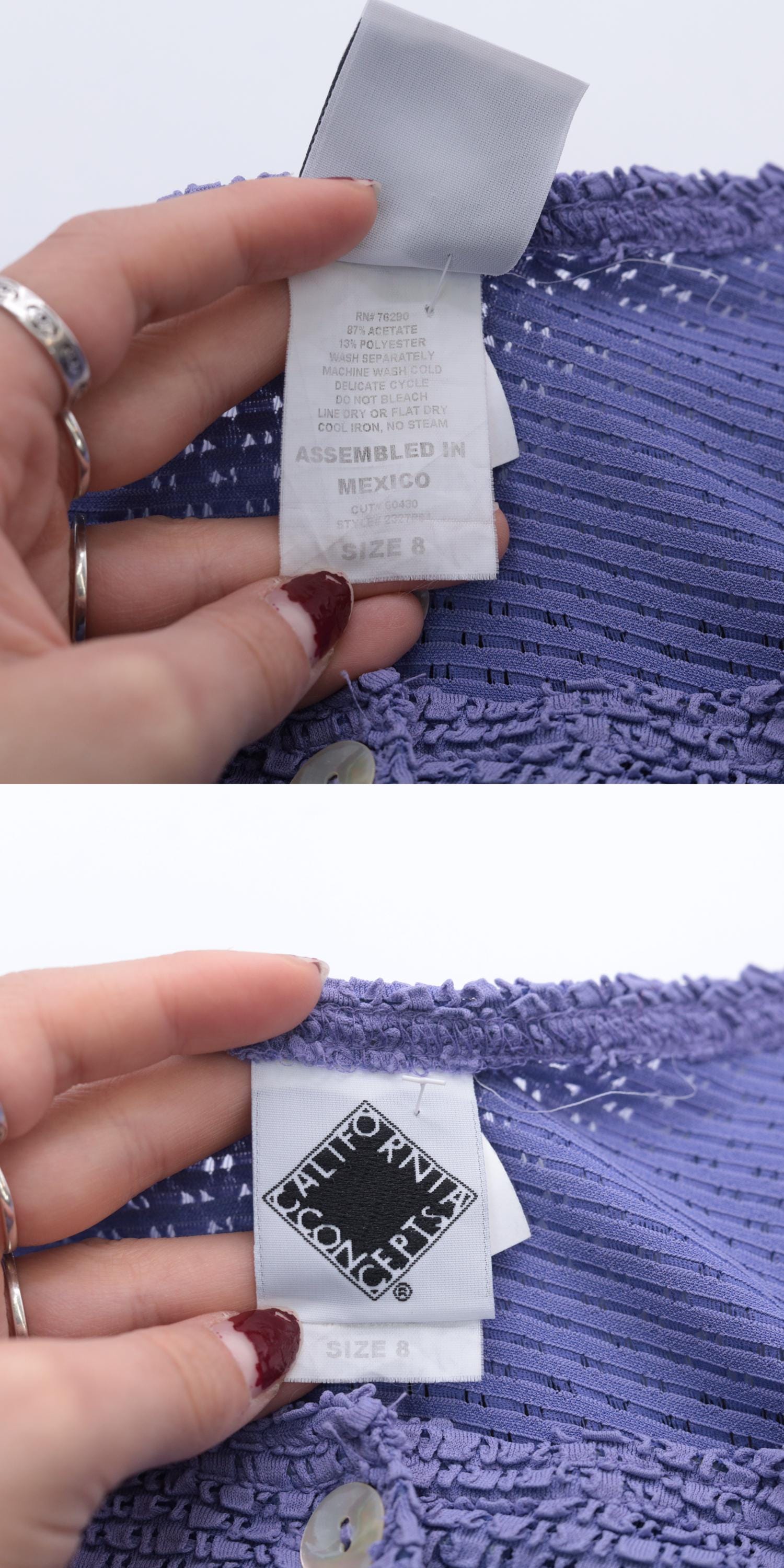 90s Lavender Cutwork Cardigan Sheer Knit Floral Cutout Button-Up Medium