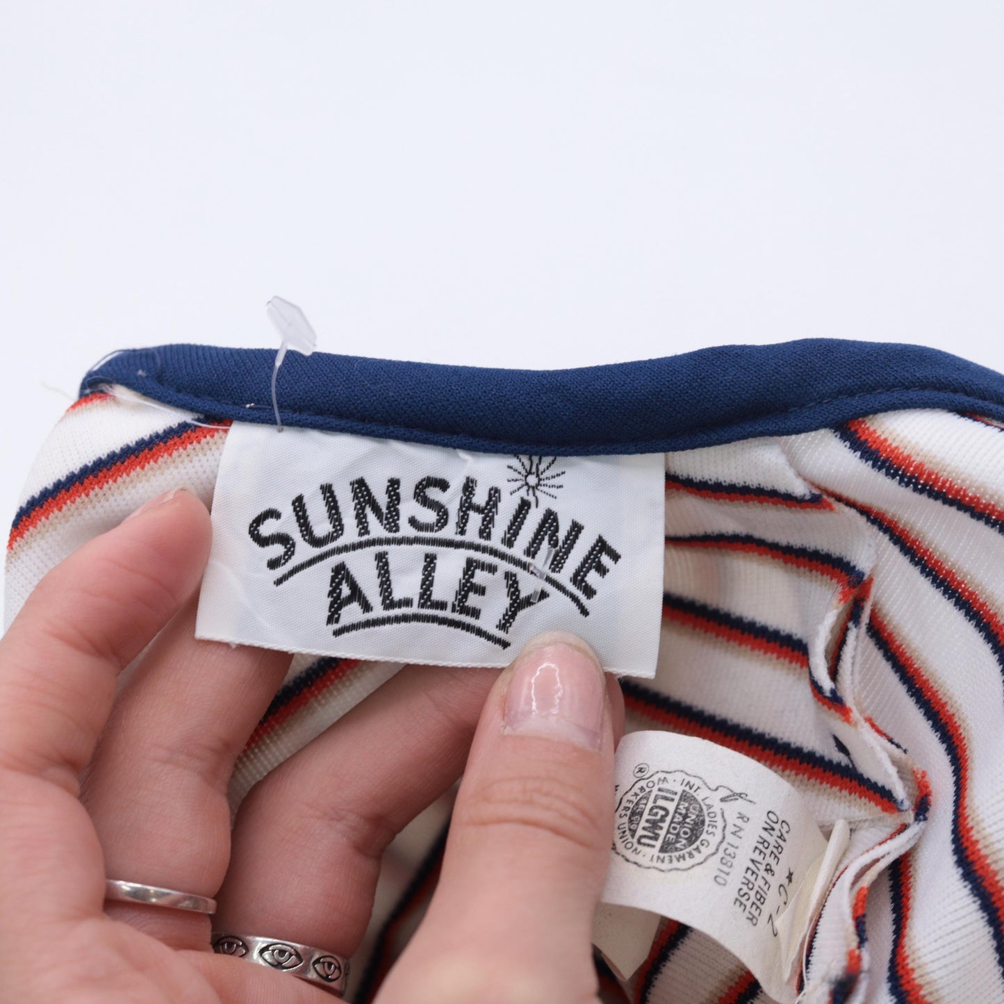 70s Sunshine Alley Striped Babydoll Mini Dress Empire Waist Navy White Small
