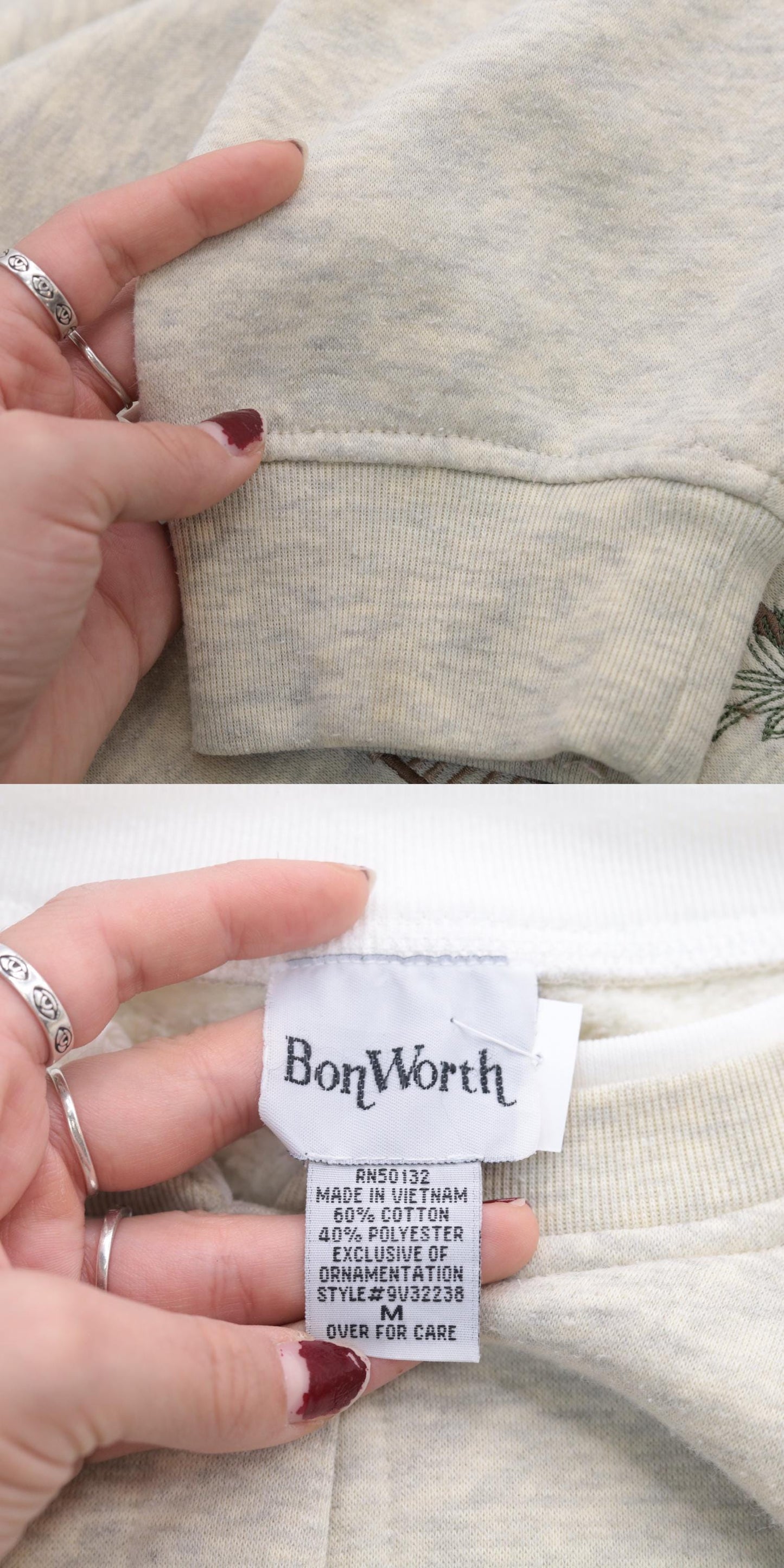 90s BonWorth Birdhouse Cardigan Sweatshirt Cream Embroidered Birds Medium