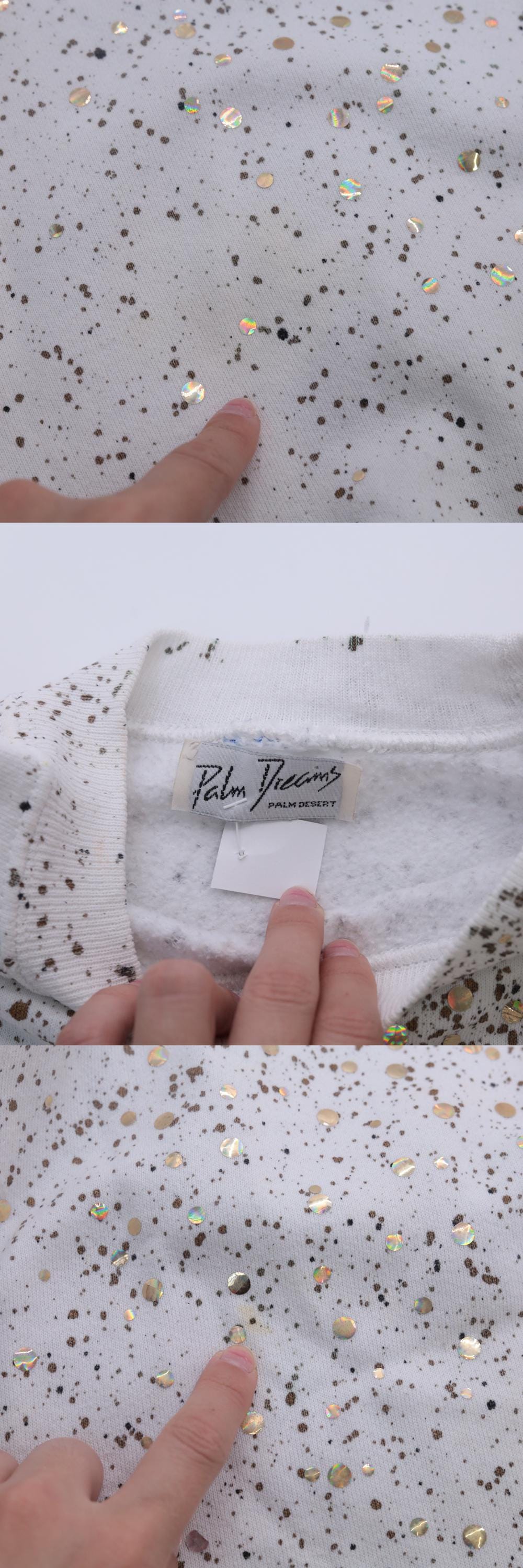 90s White Sweatshirt Gold Sequin Paint Splatter Metallic Graphic Medium