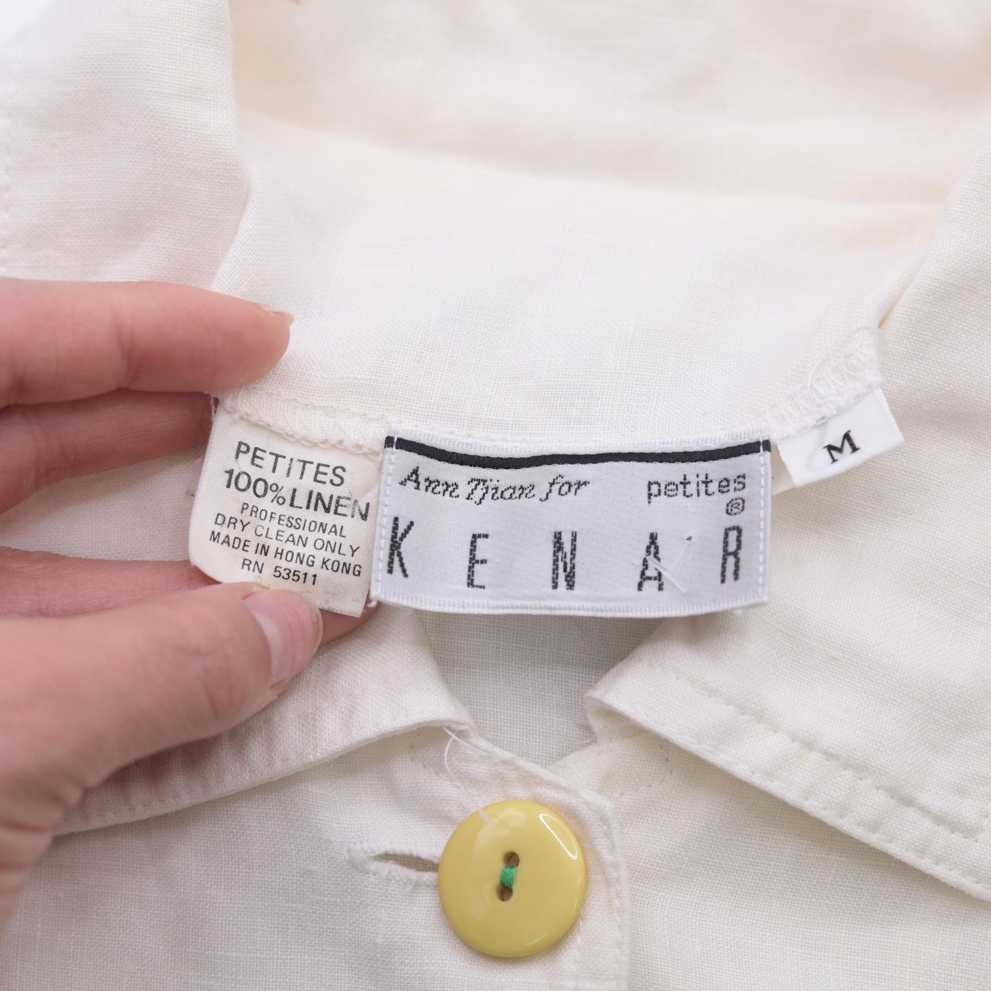 90s Ann Tian Kenar Linen Jacket Abstract Geometric Cropped Button-Up Medium Petite