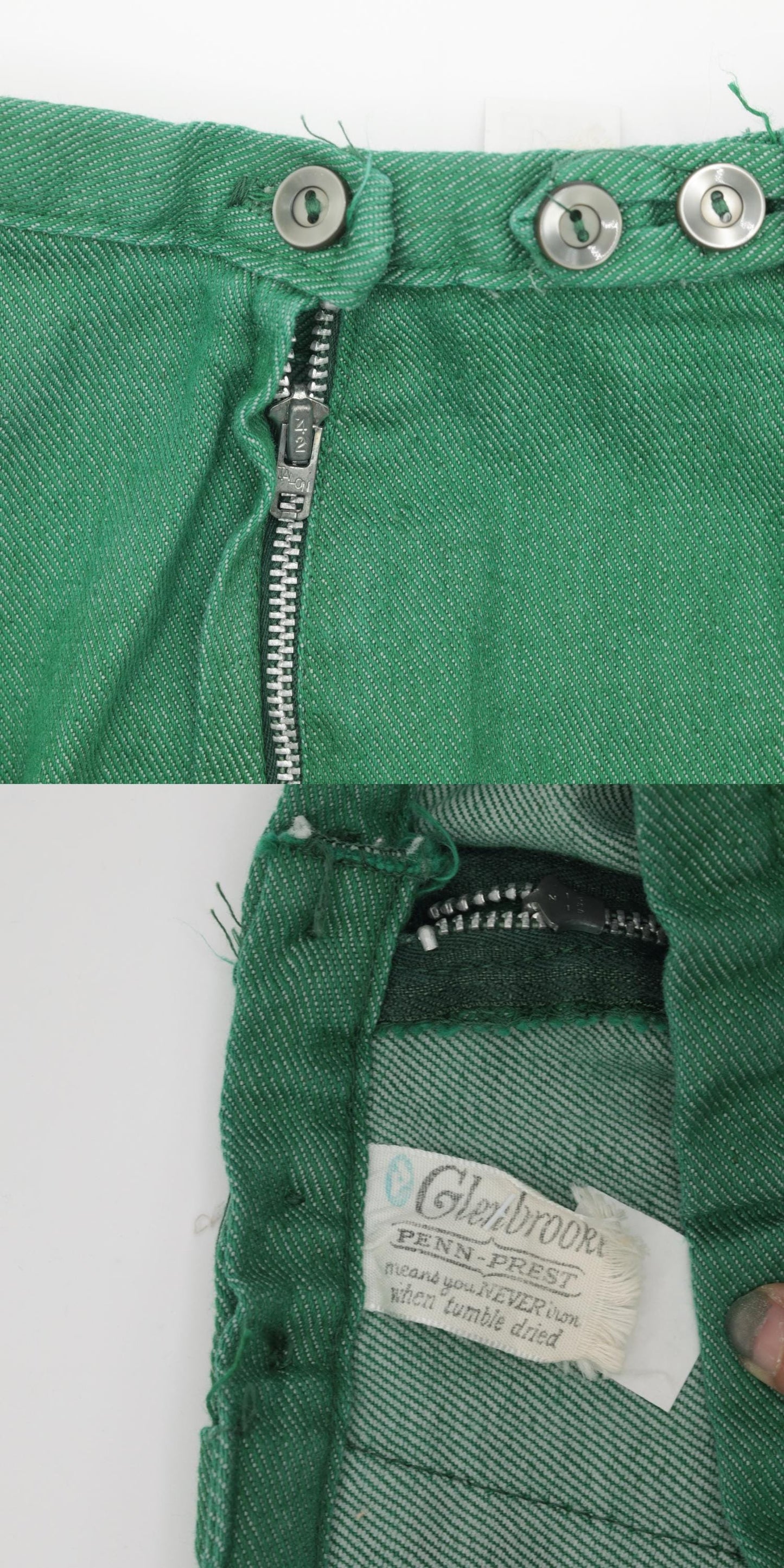 60s Kelly Green High-Waisted Slim Trousers Side Zip Ankle Extra Small