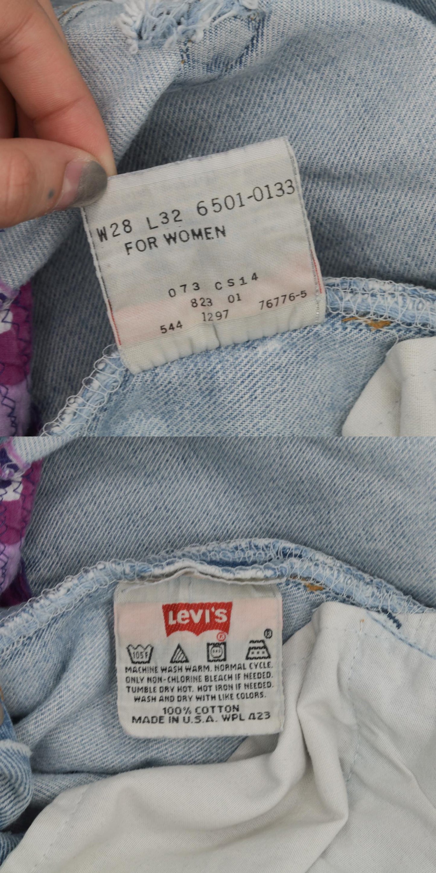 90s Levi's 501 Straight Leg Jeans Blue Distressed Ripped Patches Small W28 L32
