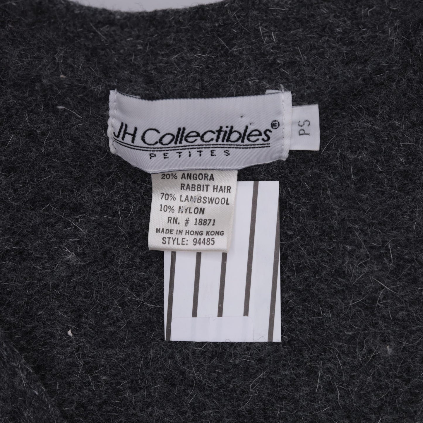 90s J.H Collectibles Wool Cardigan Grey Floral Cropped Angora Knit Small