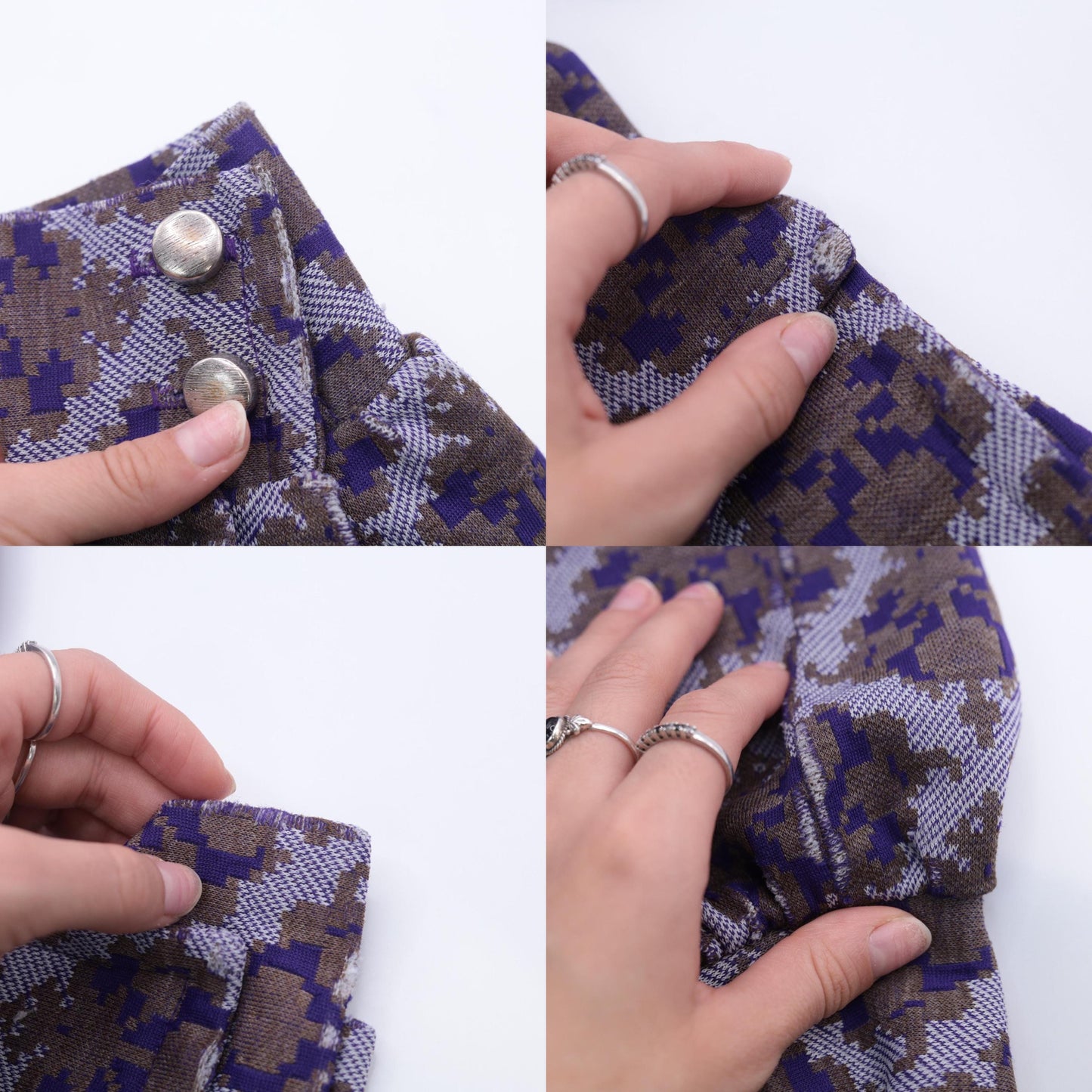 70s Geometric Damask Print Blouse Purple Brown Button Up Long Sleeve Medium M