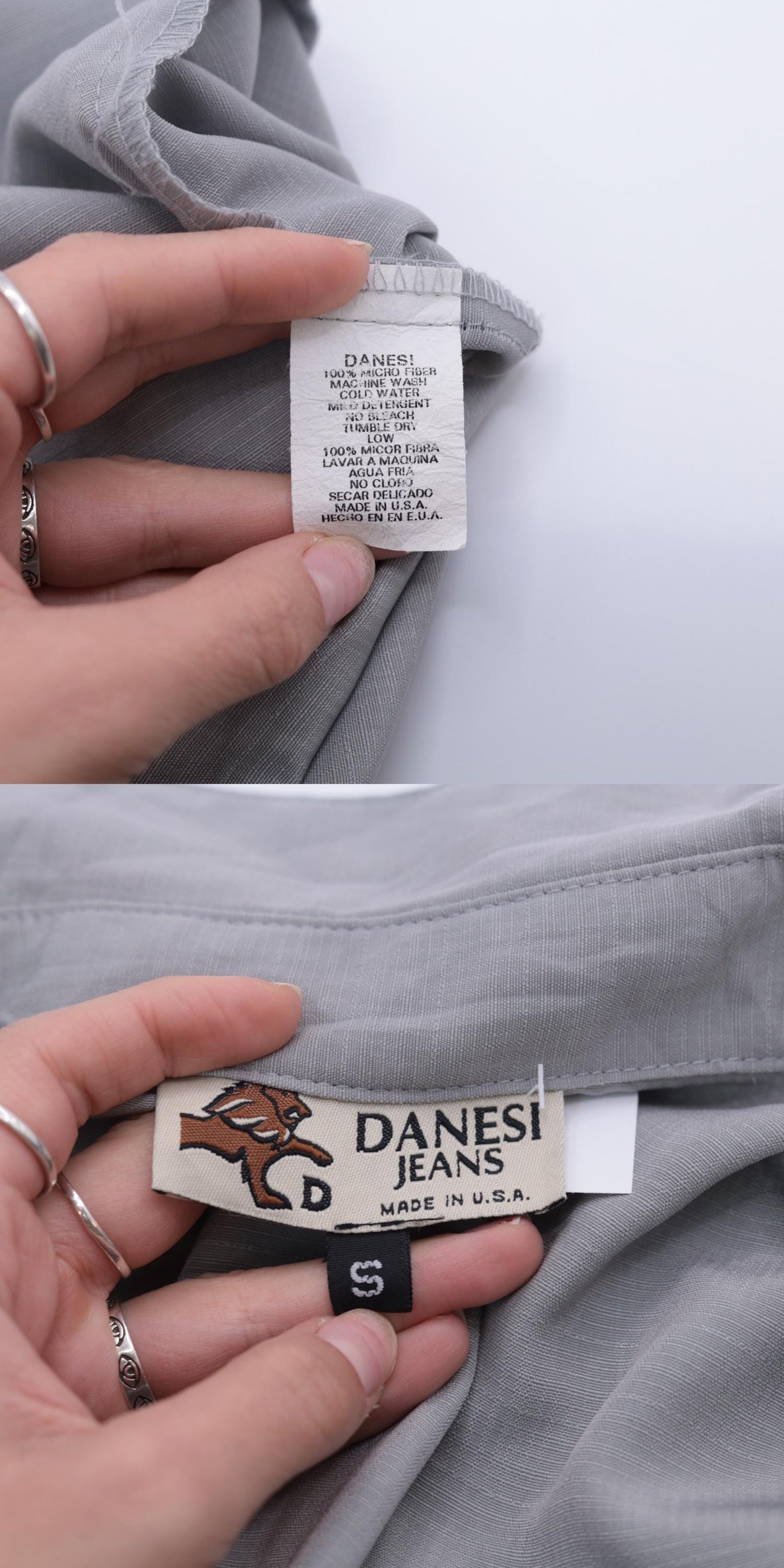 Y2K Danesi Grey Microfiber Button-Up Shirt Dragon Embroidered Men's Small