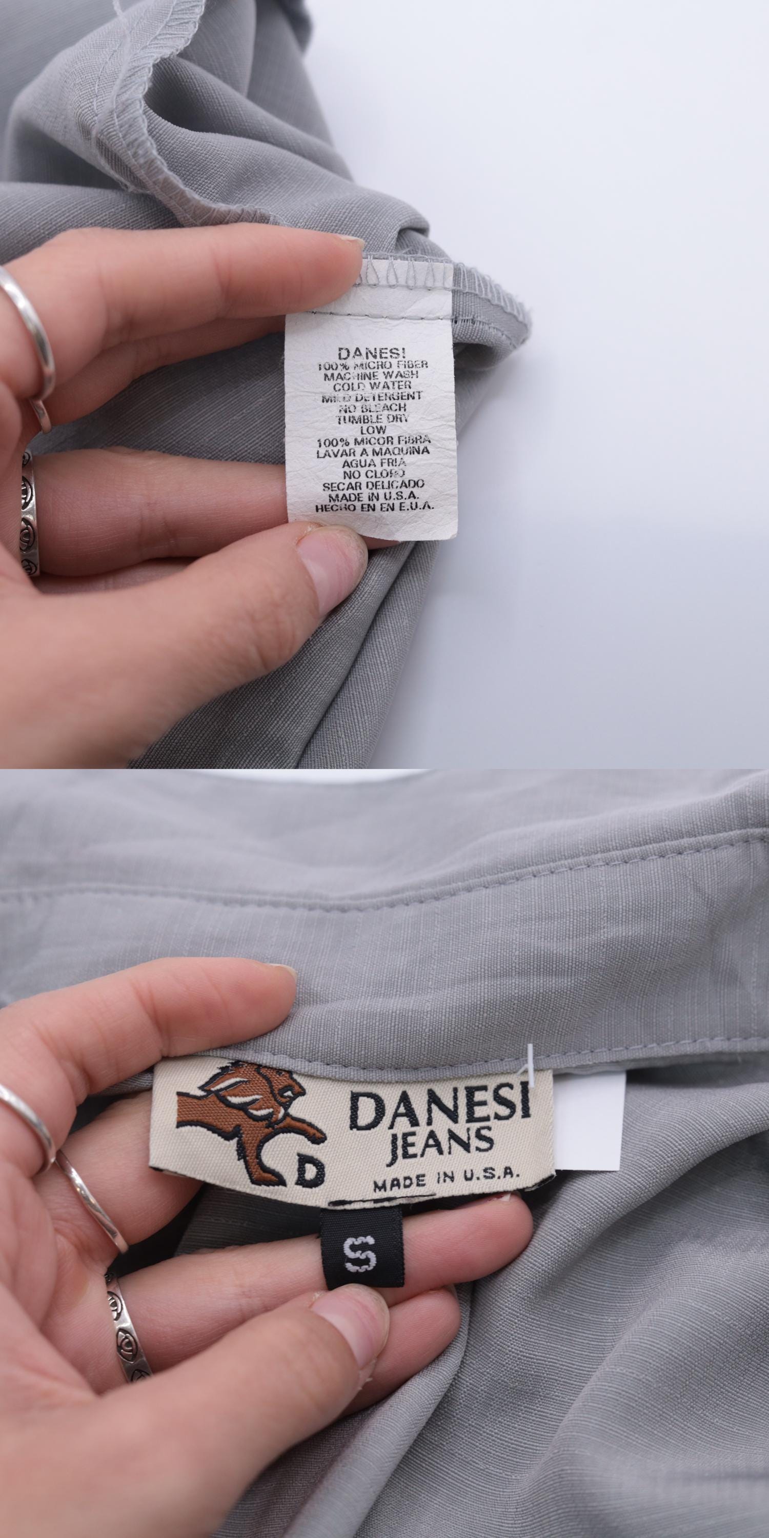 Y2K Danesi Grey Microfiber Button-Up Shirt Dragon Embroidered Men's Small