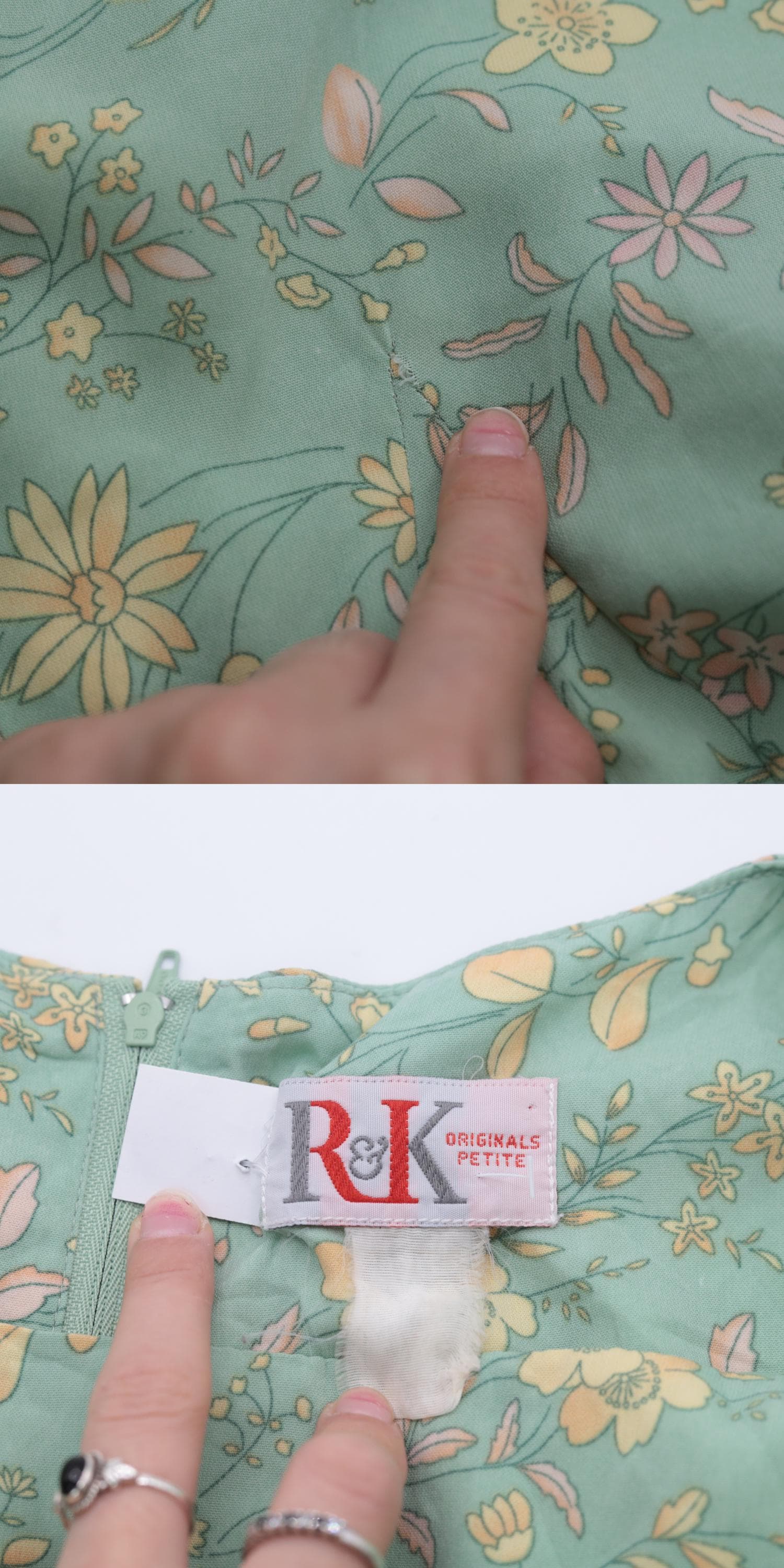 90s R&K Originals Floral Midi Dress Green Yellow Pink Sleeveless Medium