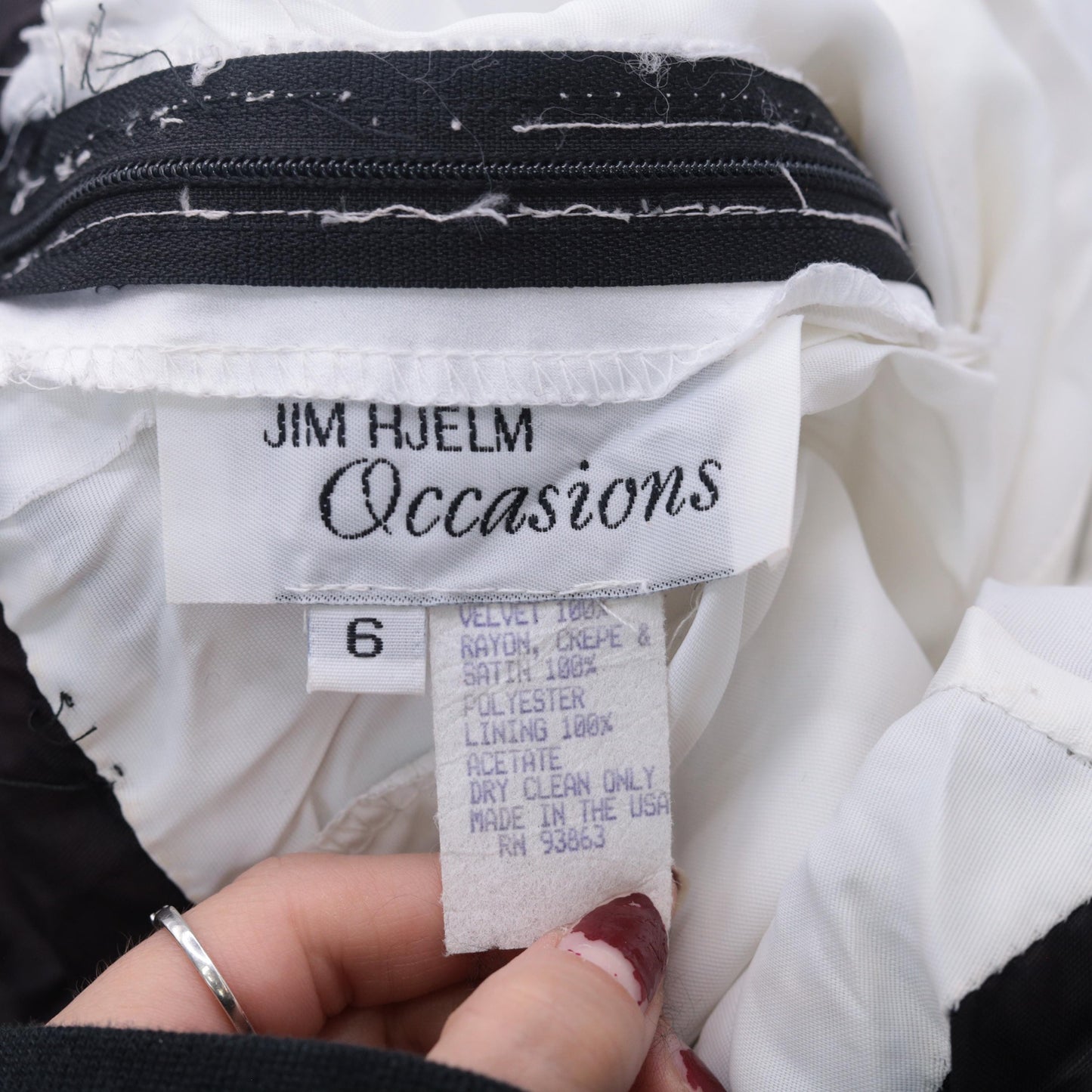 90s Jim Hjelm Black Velvet White Satin Maxi Dress Empire Waist Small 6