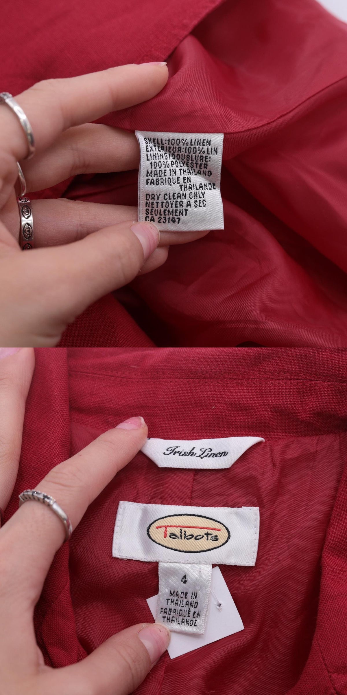 90s Talbots Red Linen Sleeveless Shift Dress Double Breasted Small