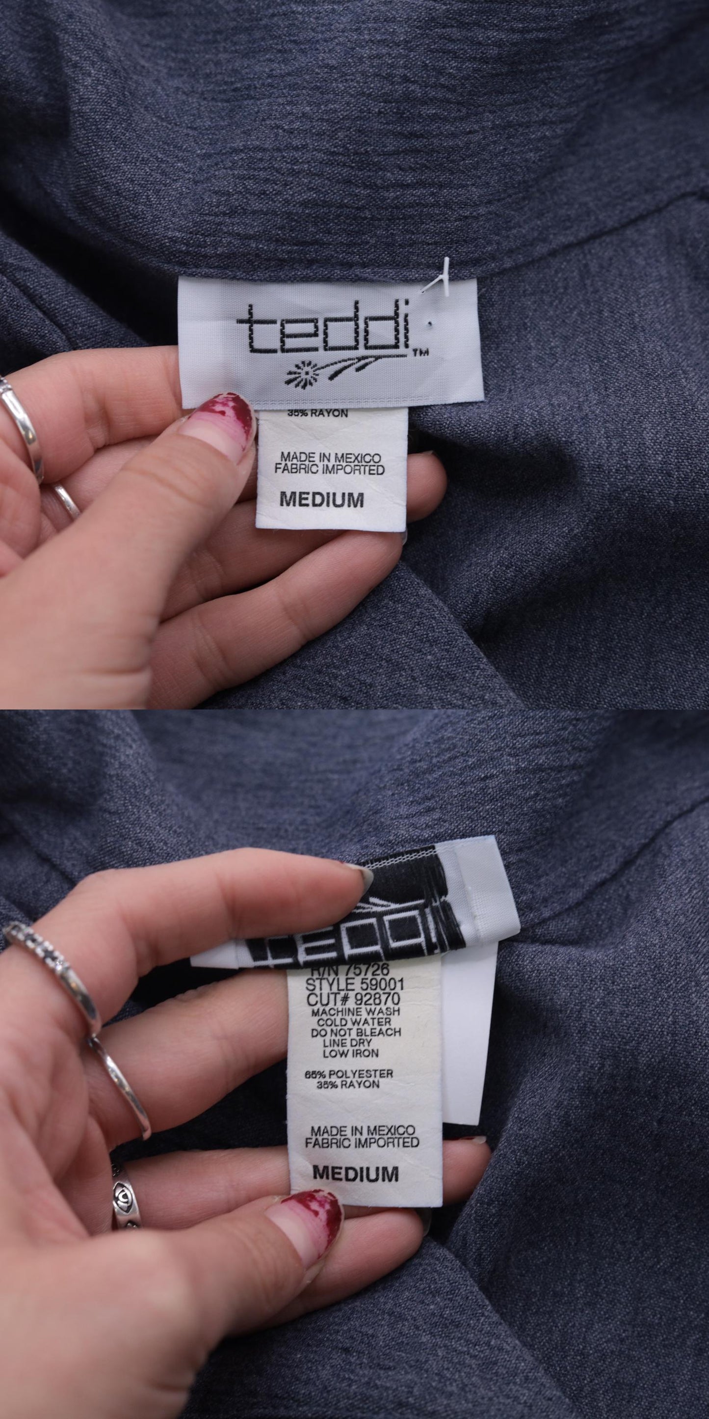 90s Teddi Blueish Grey Button-Up Blouse Short Sleeve Medium