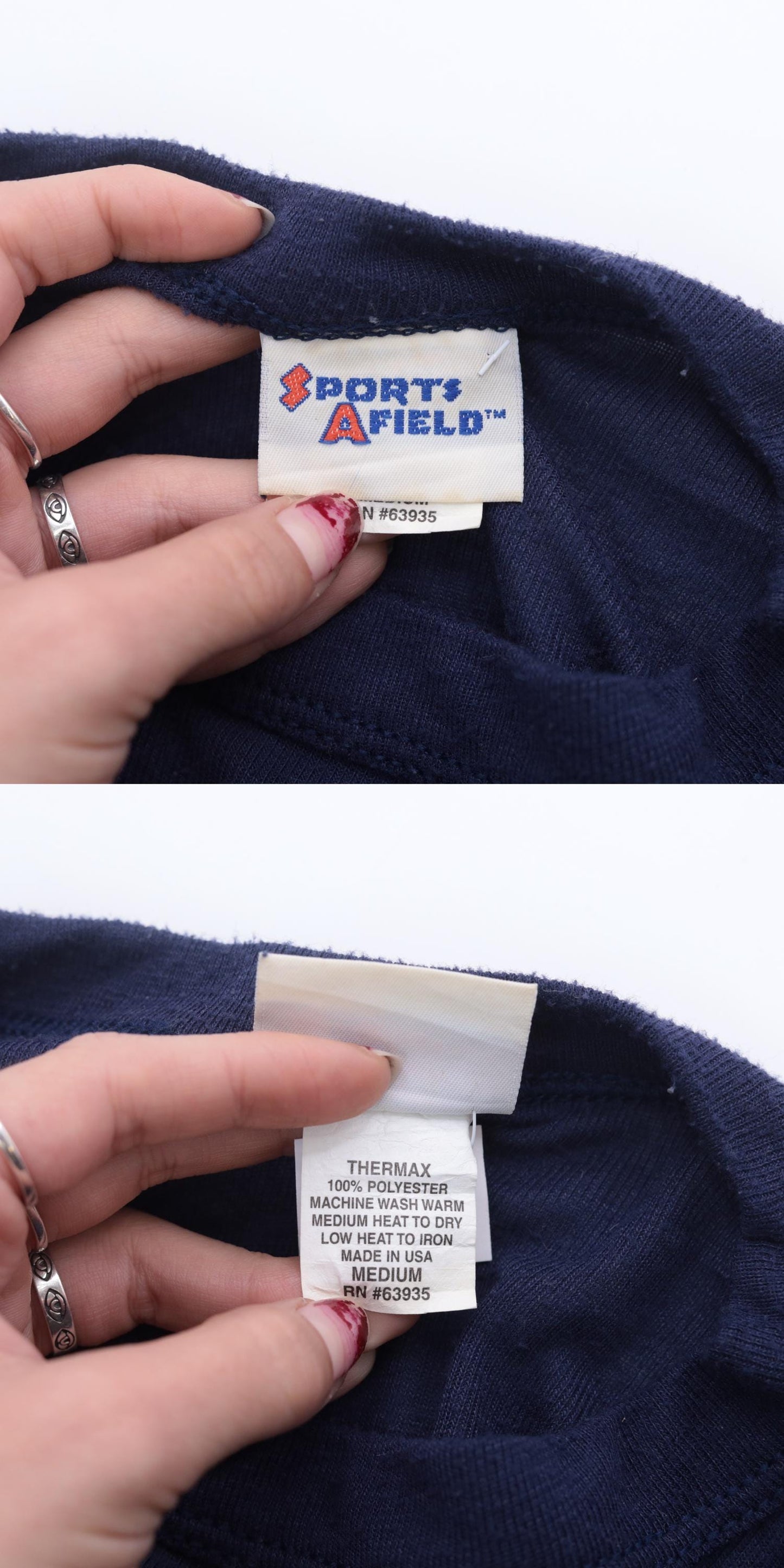 80s Navy Thermal Long Sleeve Undershirt Small Medium