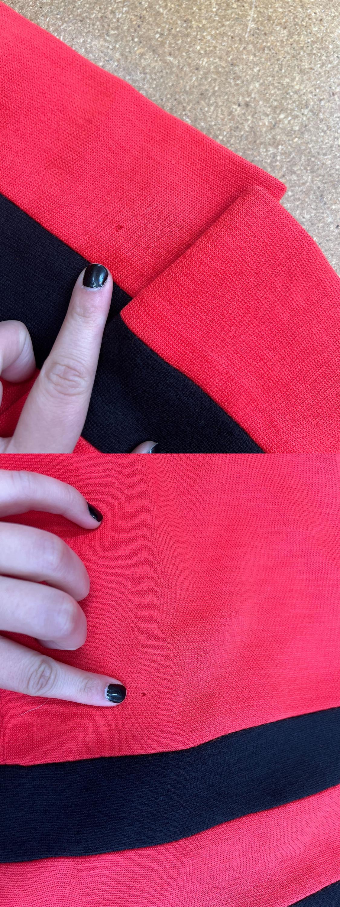 60s Wool Mock Neck Dress Black Orange Striped Knee-Length High Waist Small