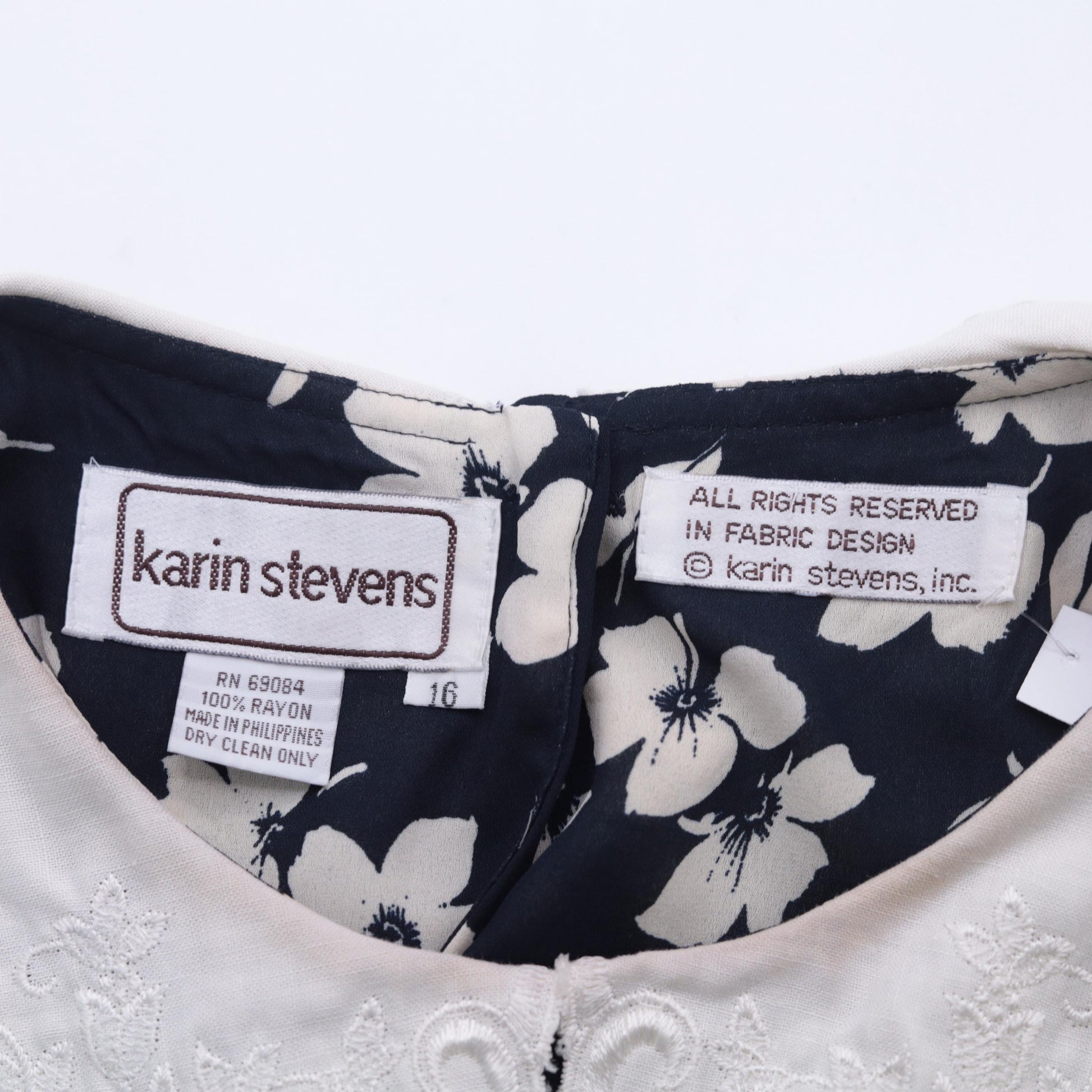 80s Karin Stevens Navy Floral Maxi Dress Pleated High Waist Puritan Collar Medium