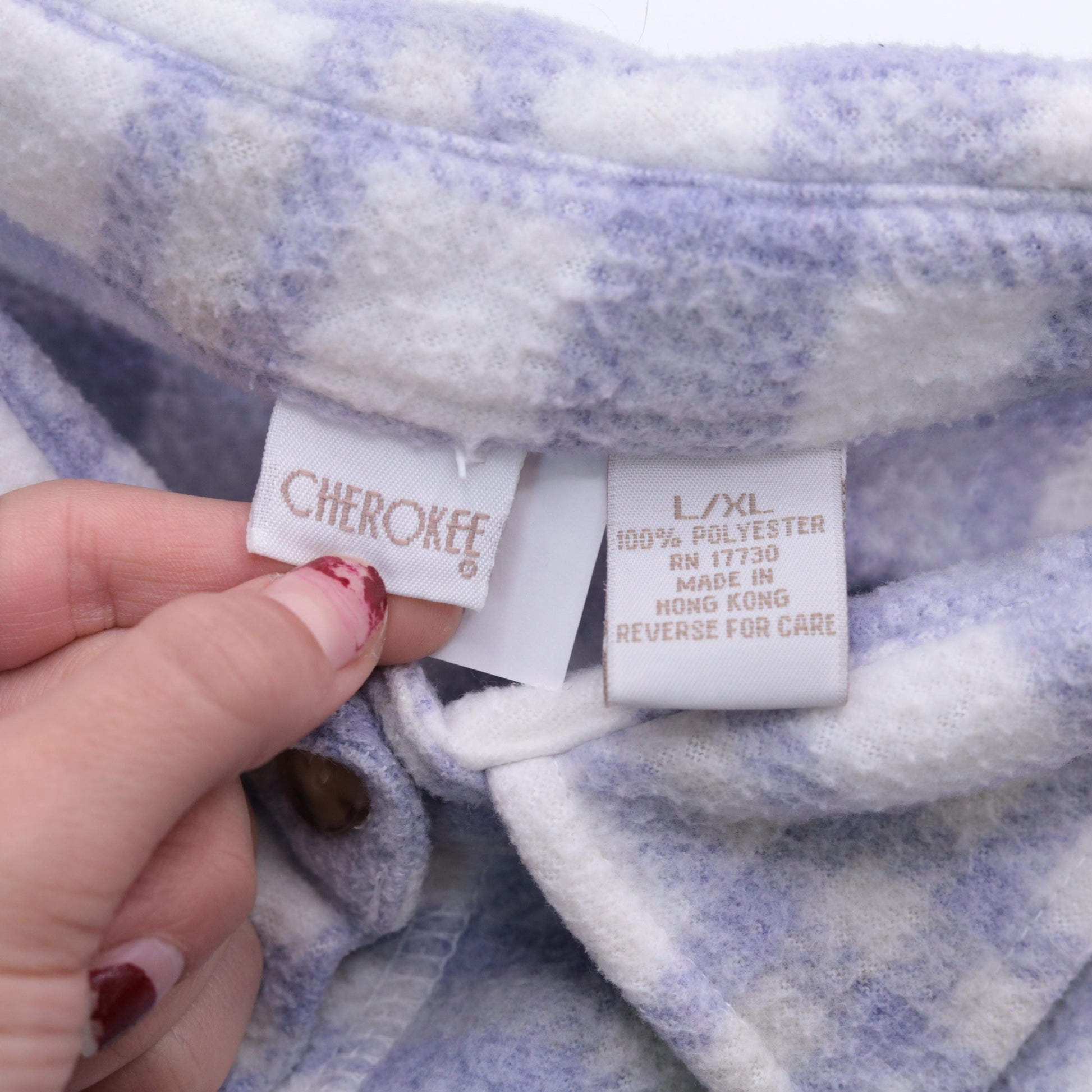 90s Cherokee Plaid Fleece Shirt Jacket Purple White Button Up Large