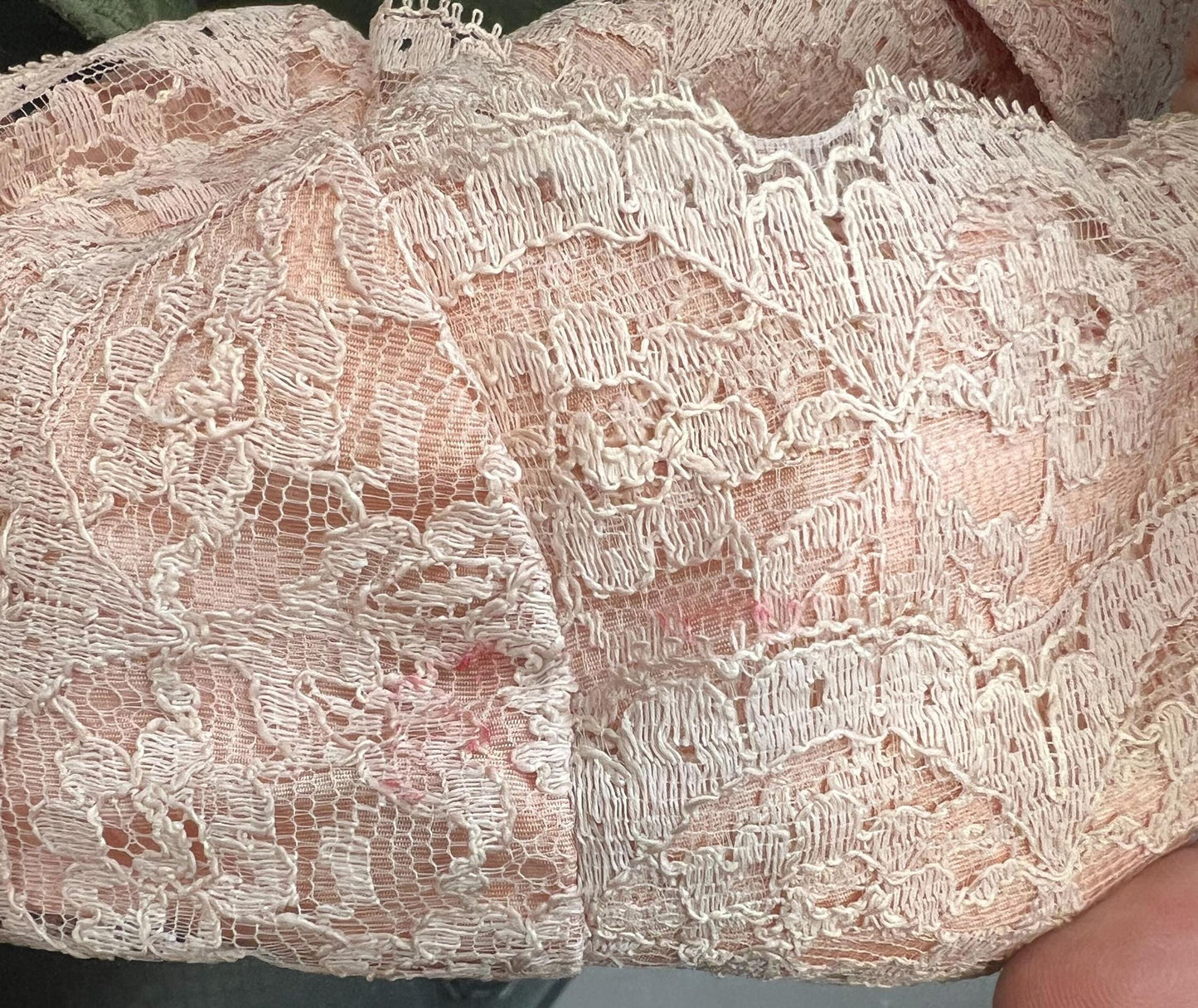 1960s Pink Lace Cocktail Dress Satin Trim High Waist Short Sleeve Medium Large