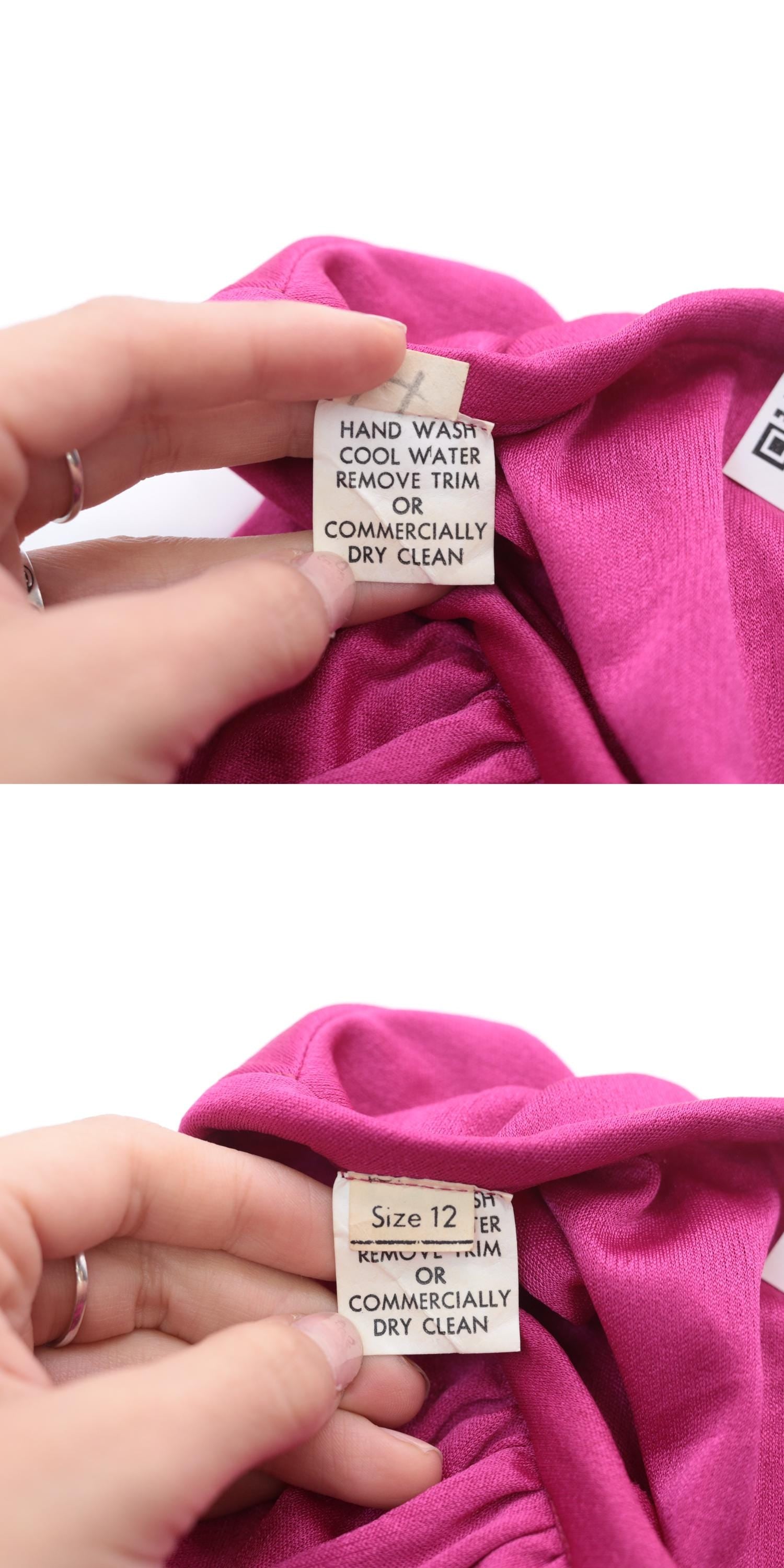 70s Fuchsia Grecian Draped Midi Dress Tie Shoulder Long Sleeve Small