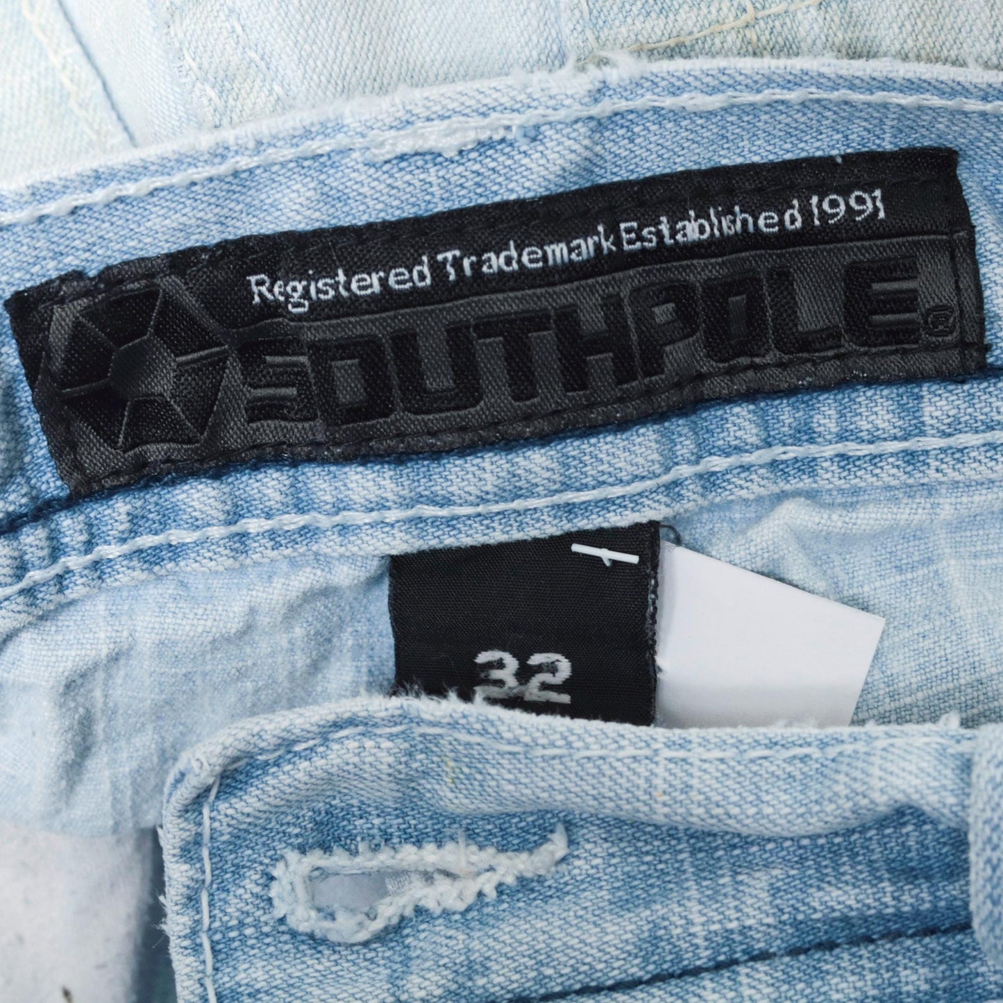 Y2K South Pole Denim Shorts Light Wash Ripped High Waist Knee Length 32