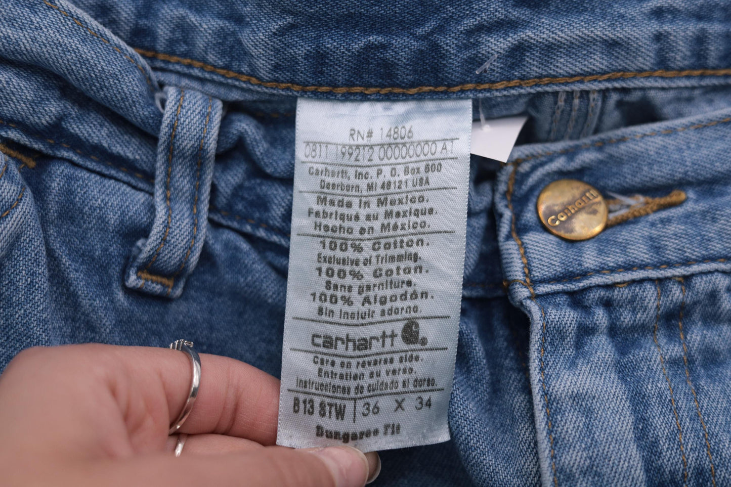 Y2K Carhartt Carpenter Jeans Ripped Blue Denim High Waisted 36x34