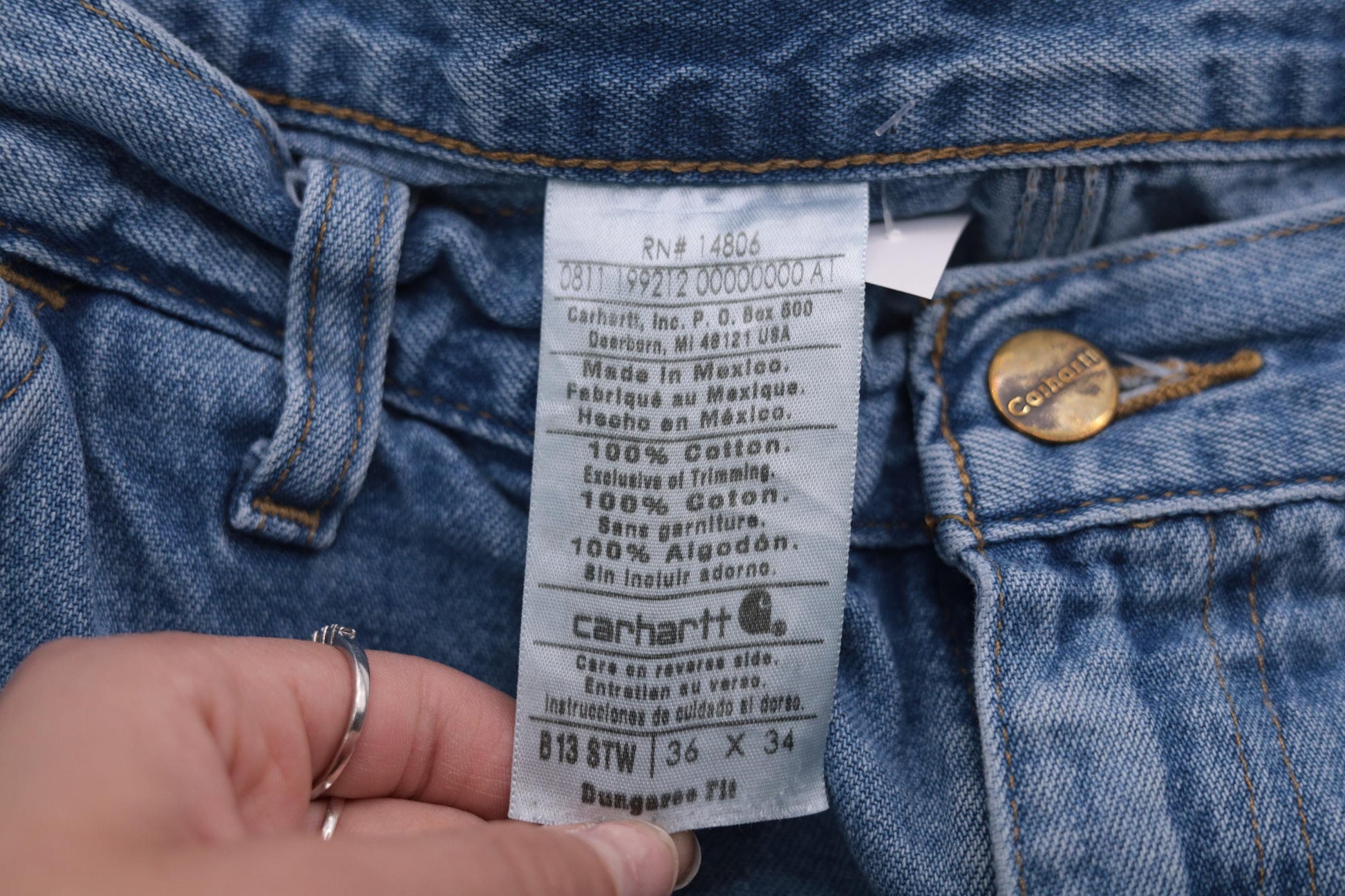 Y2K Carhartt Carpenter Jeans Ripped Blue Denim High Waisted 36x34